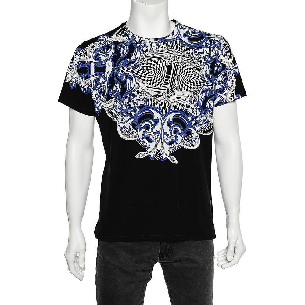 Pre Owned Just Cavalli Black Printed Cotton Knit Round Neck T-Shirt L