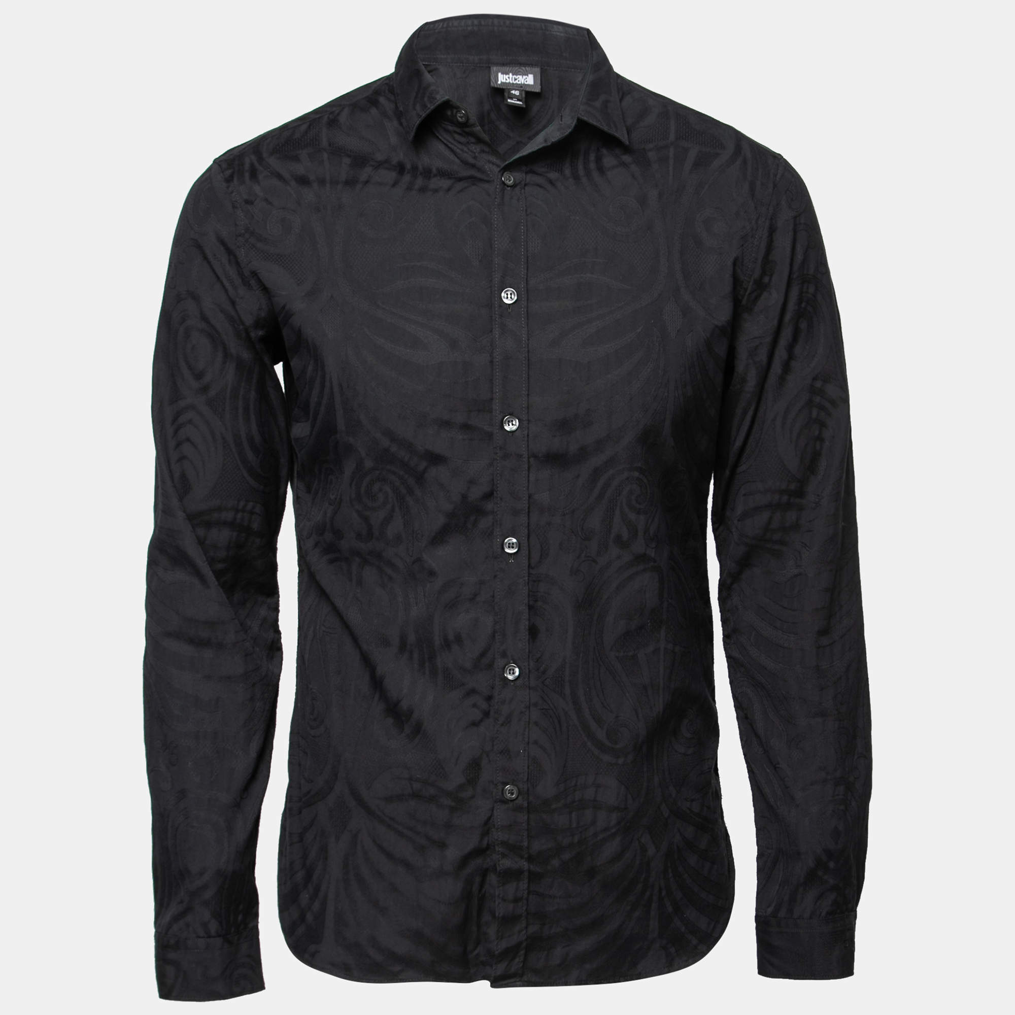Pre Owned Just Cavalli Black Patterned Cotton Button Front Shirt S 