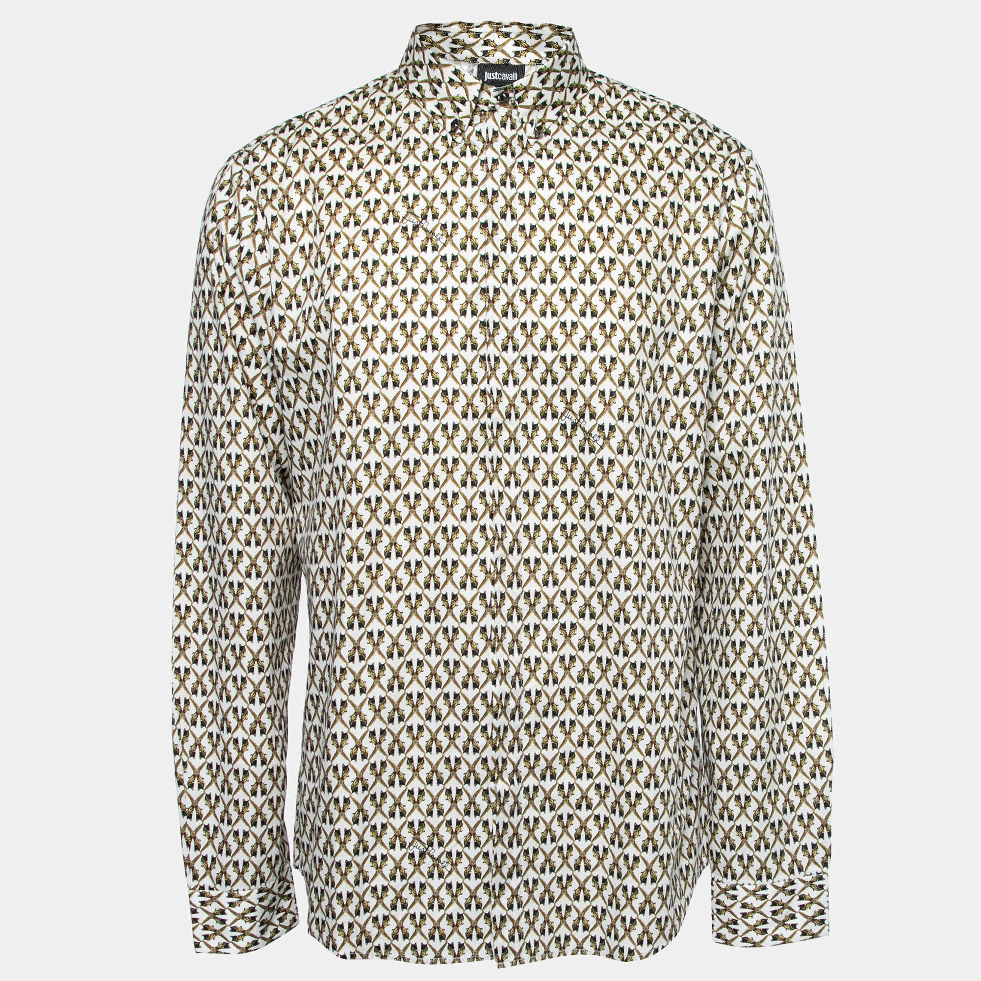 Pre Owned Just Cavalli Multicolor Printed Cotton Button Down Shirt XXL