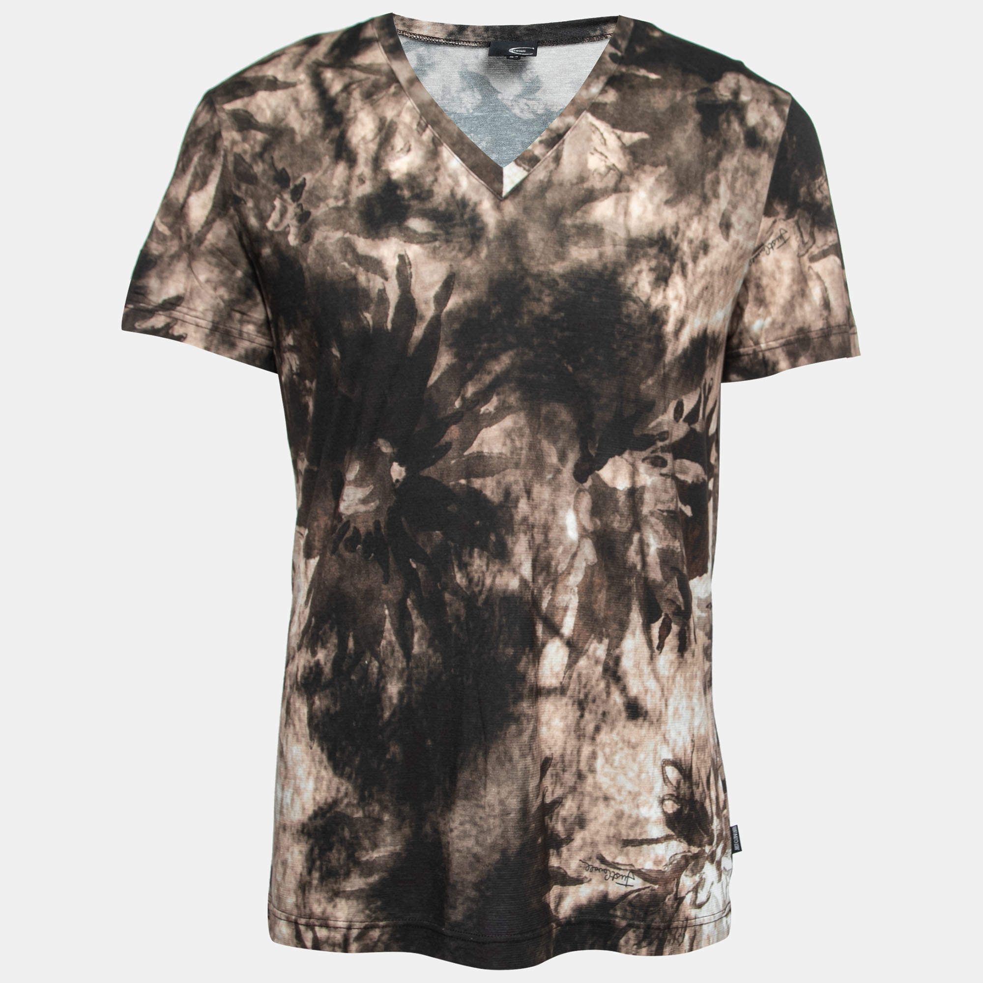Just Cavalli Brown Printed Jersey V-Neck Short Sleeve T-Shirt XXL