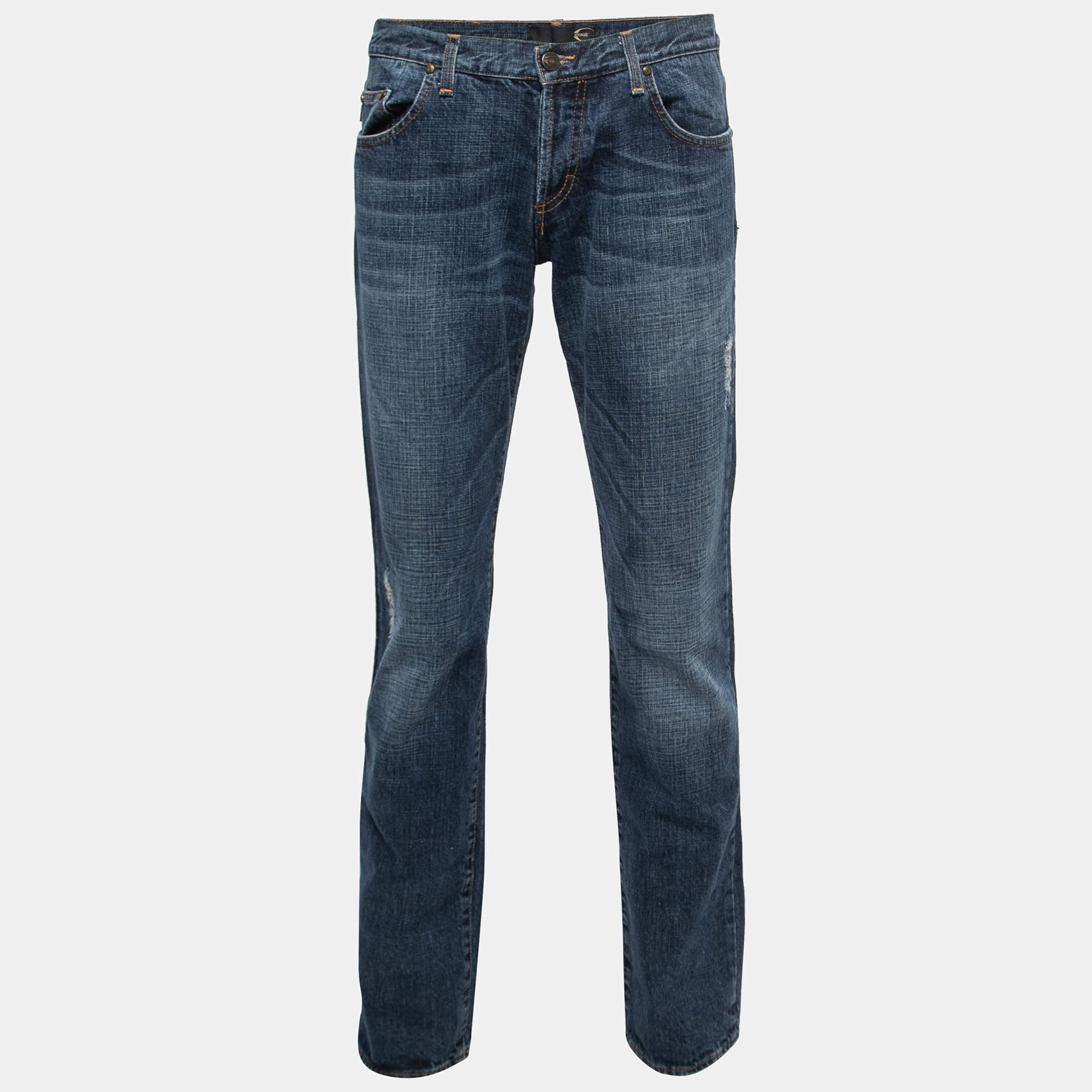 Pre Owned Just Cavalli Blue Distressed Denim Jeans L Waist 33"