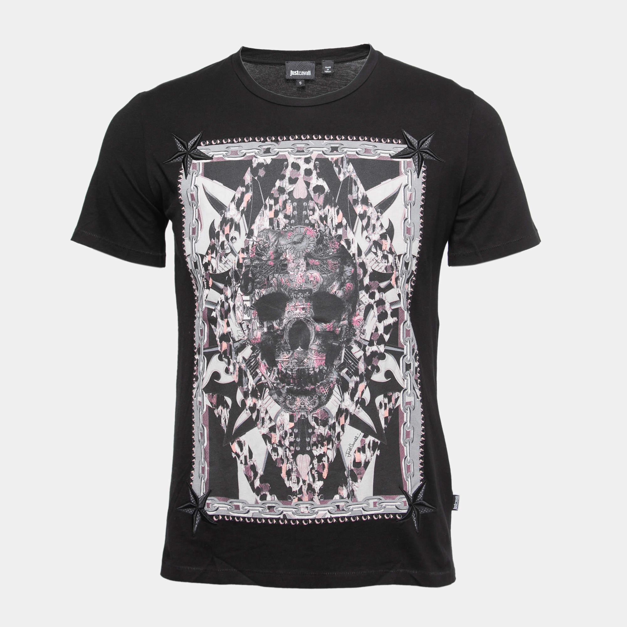 Pre Owned Just Cavalli Black Skull Print Cotton Crew Neck T-Shirt S