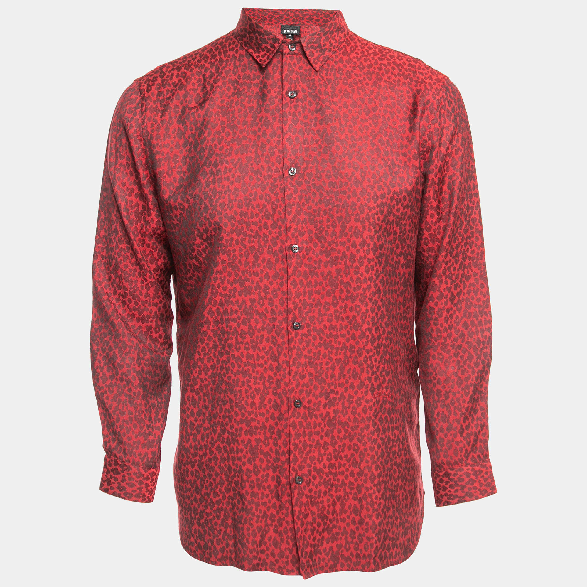 Just Cavalli Red Jacquard Button Front Full Sleeve Shirt XL