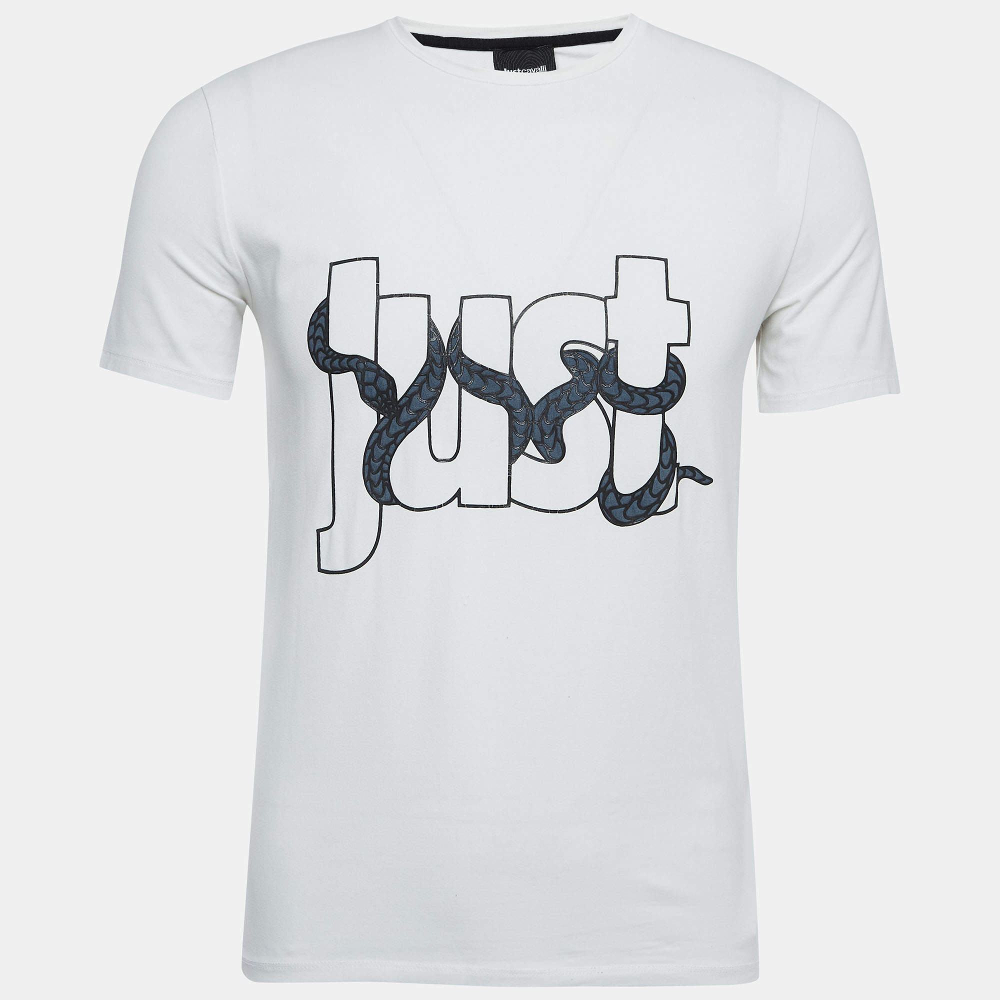 Pre Owned Just Cavalli White Snake Logo Print Cotton Crew Neck T-Shirt M