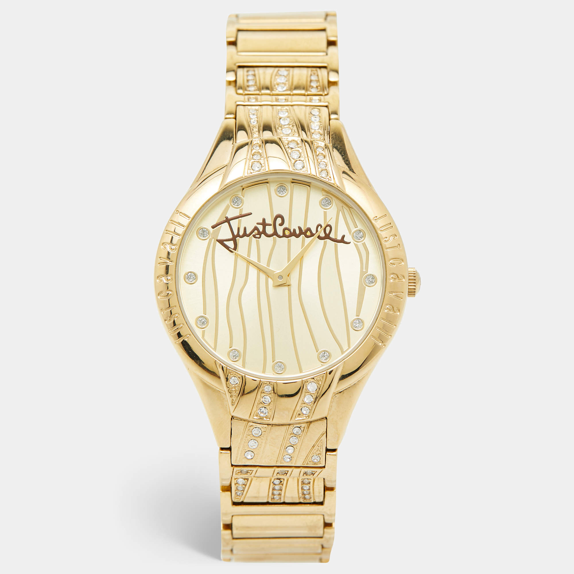 Pre Owned Just Cavalli Champagne Yellow Gold Plated Stainless Steel Instinct R7253164517 Women's Wristwatch 38 mm