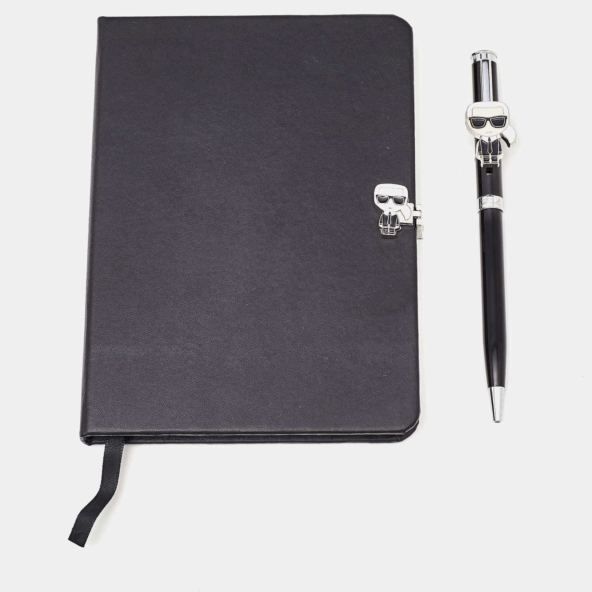 Karl Lagerfeld Ikonik Silver Tone Book and Pen Set