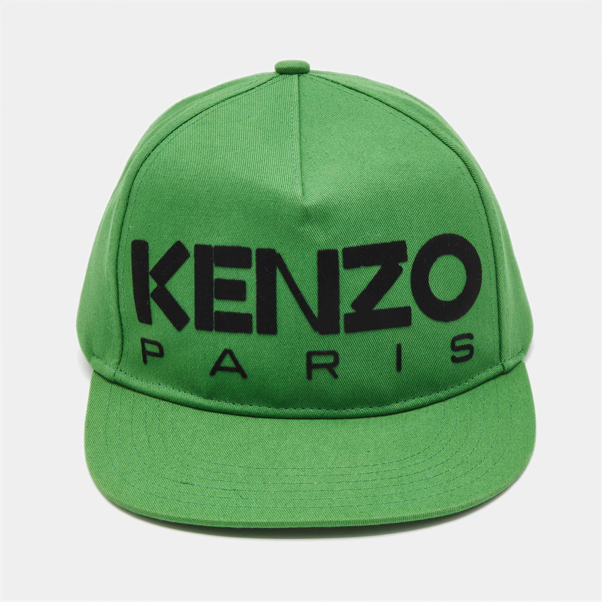 Pre Owned Kenzo Green Logo Flock Print Cotton Baseball Cap One Size