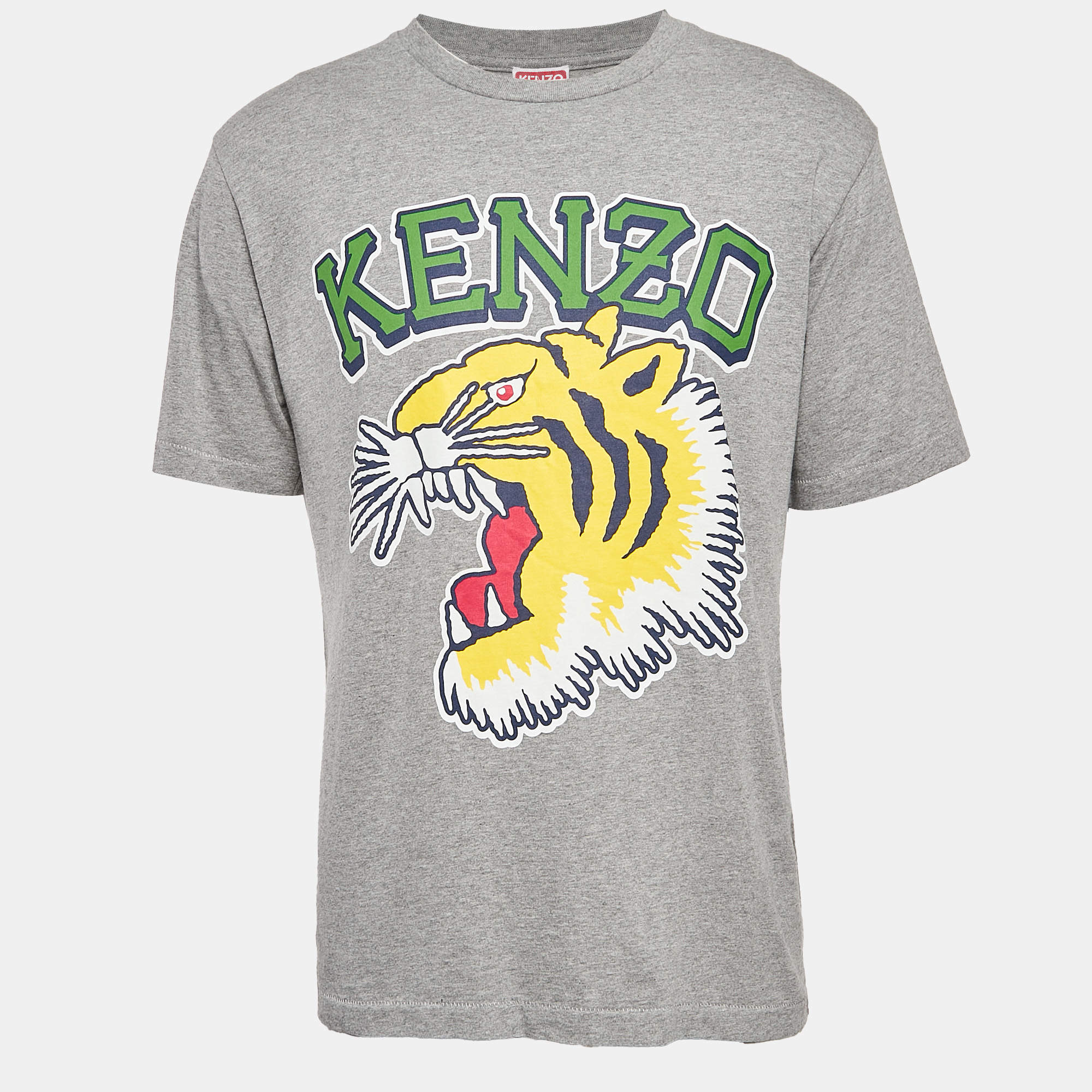 Pre Owned Kenzo Grey Logo Print Cotton Oversize T-Shirt M