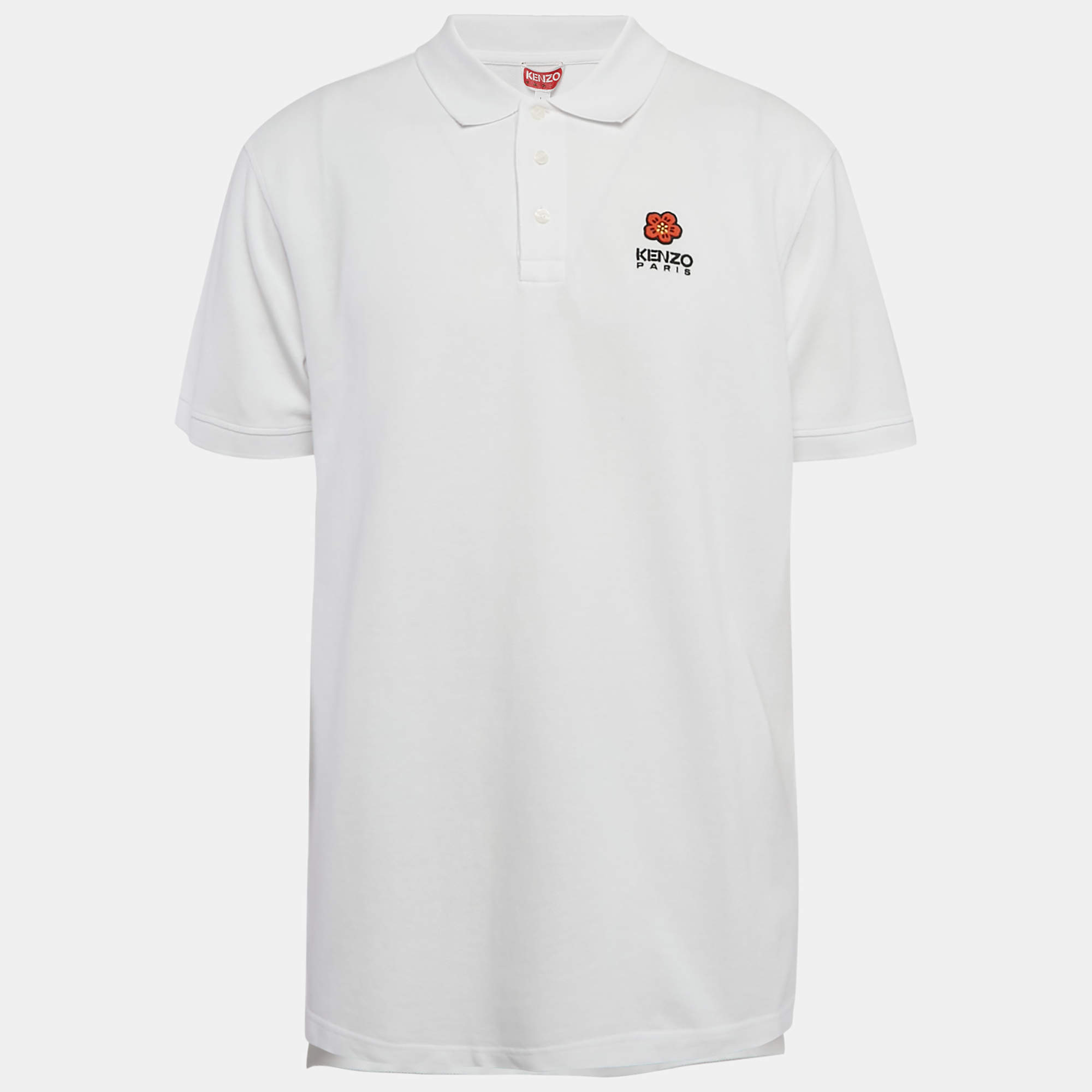 Pre Owned Kenzo White Boke Flower Applique Pique Crest Classic T-Shirt L