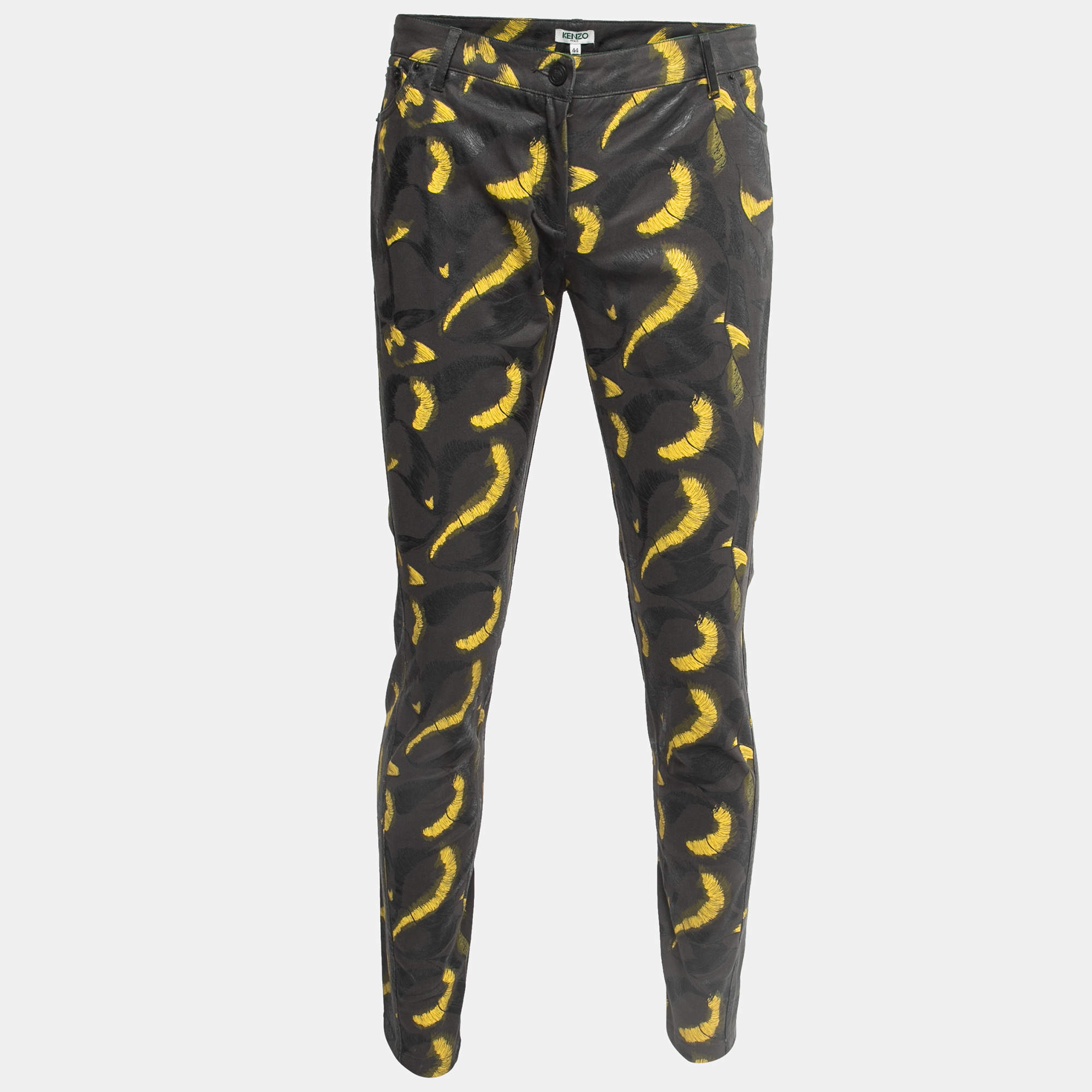 Pre Owned Kenzo Black Contrast Strokes Printed Denim Jeans XL Waist 35"