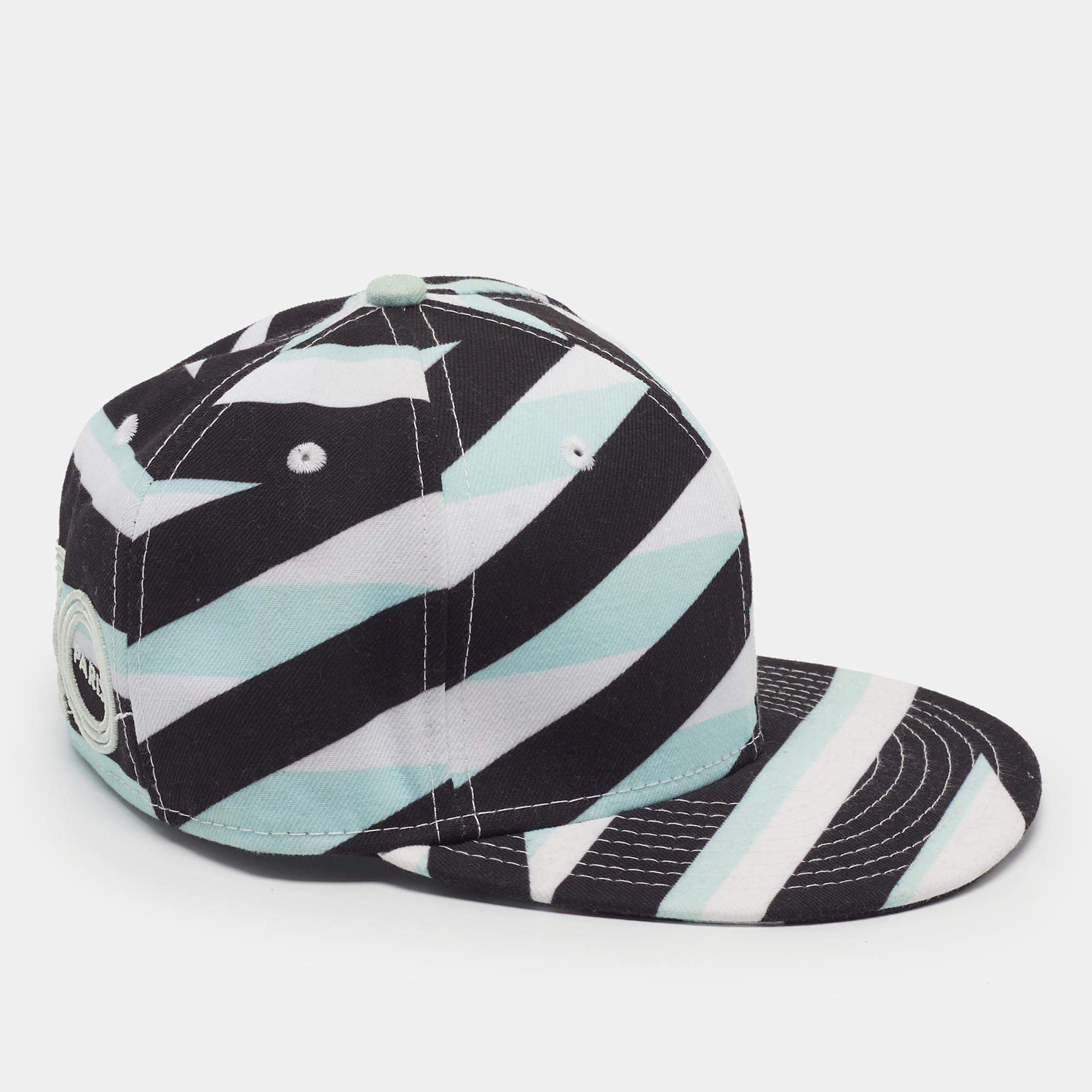 Pre Owned Kenzo x New Era Green/Black Striped Gabardine Baseball Cap Size 55
