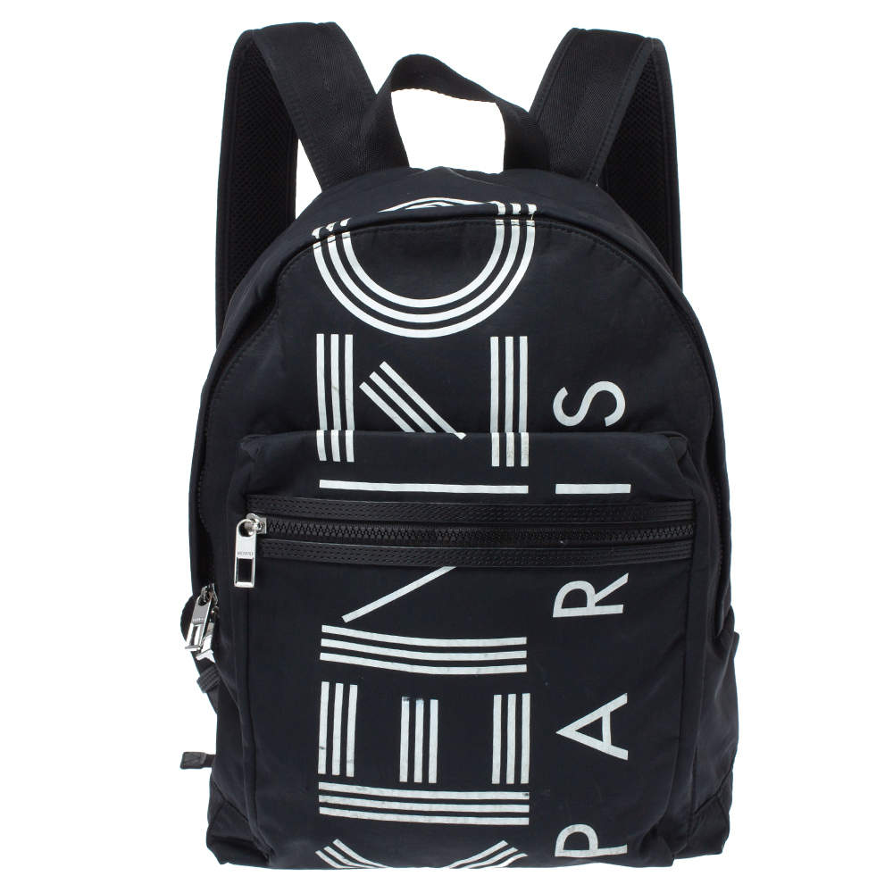 Pre Owned Kenzo Black Nylon Logo Backpack