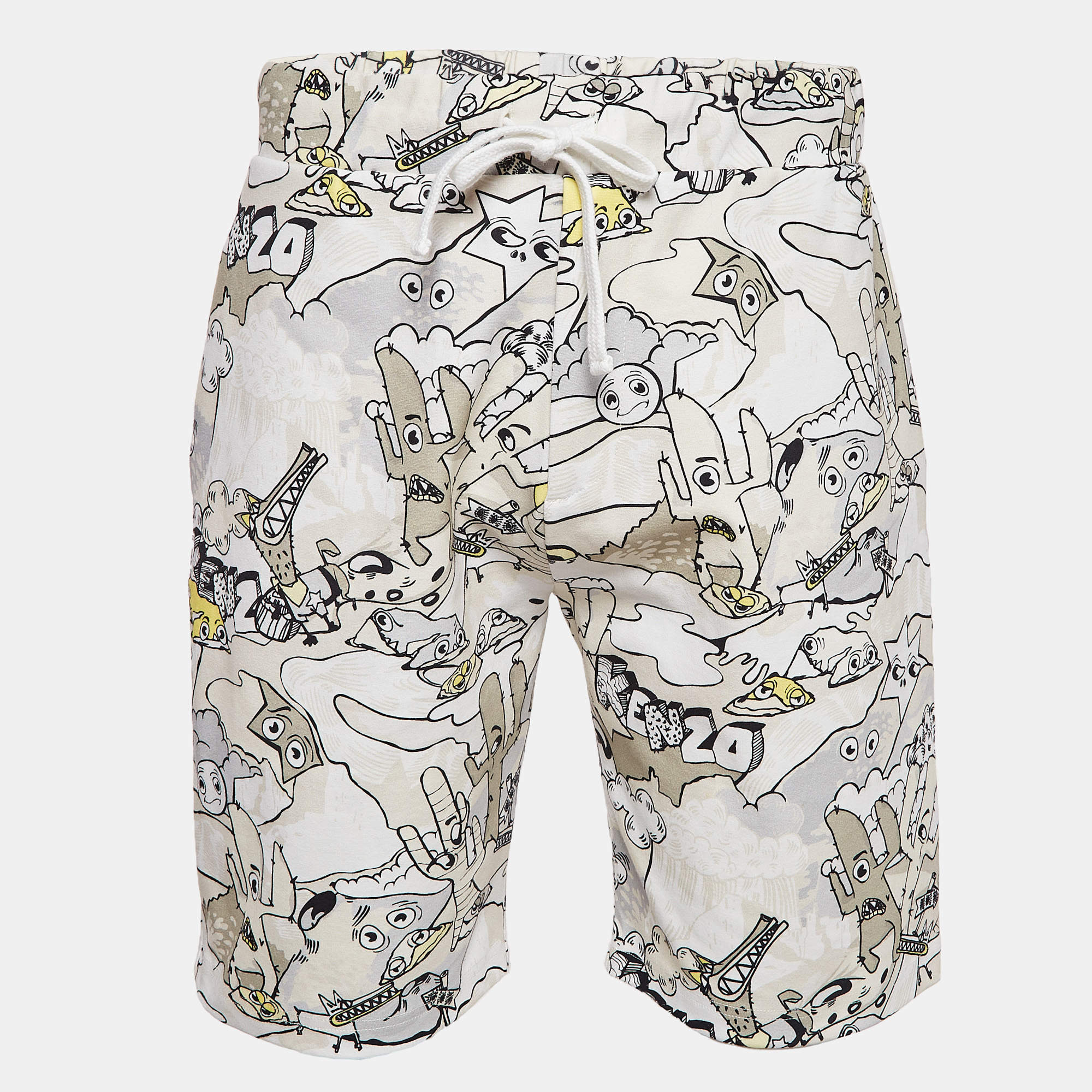 Pre Owned Kenzo Cream Printed Cotton Knit Shorts L
