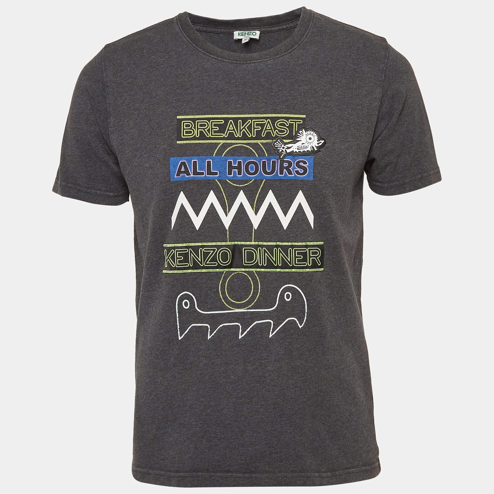 Kenzo Dark Grey Printed Cotton Crew Neck T-Shirt M