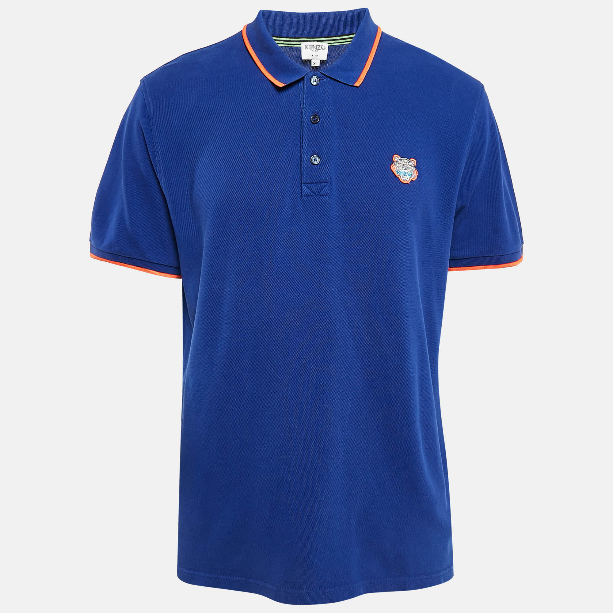 مملوكة مسبقًا Kenzo Blue Tiger Applique Cotton Pique Polo T-Shirt XL