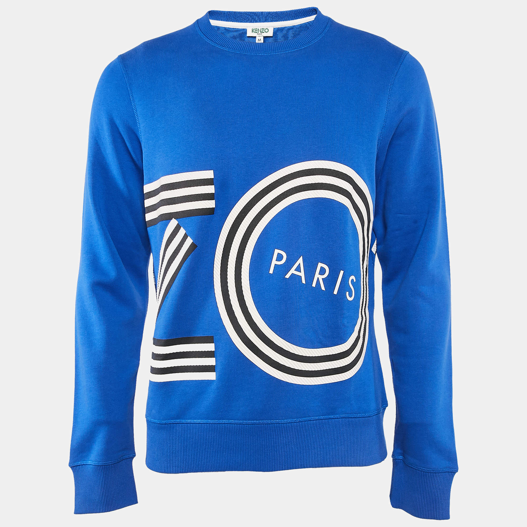 Pre Owned Kenzo Blue Logo Print Cotton Crewneck Sweatshirt M
