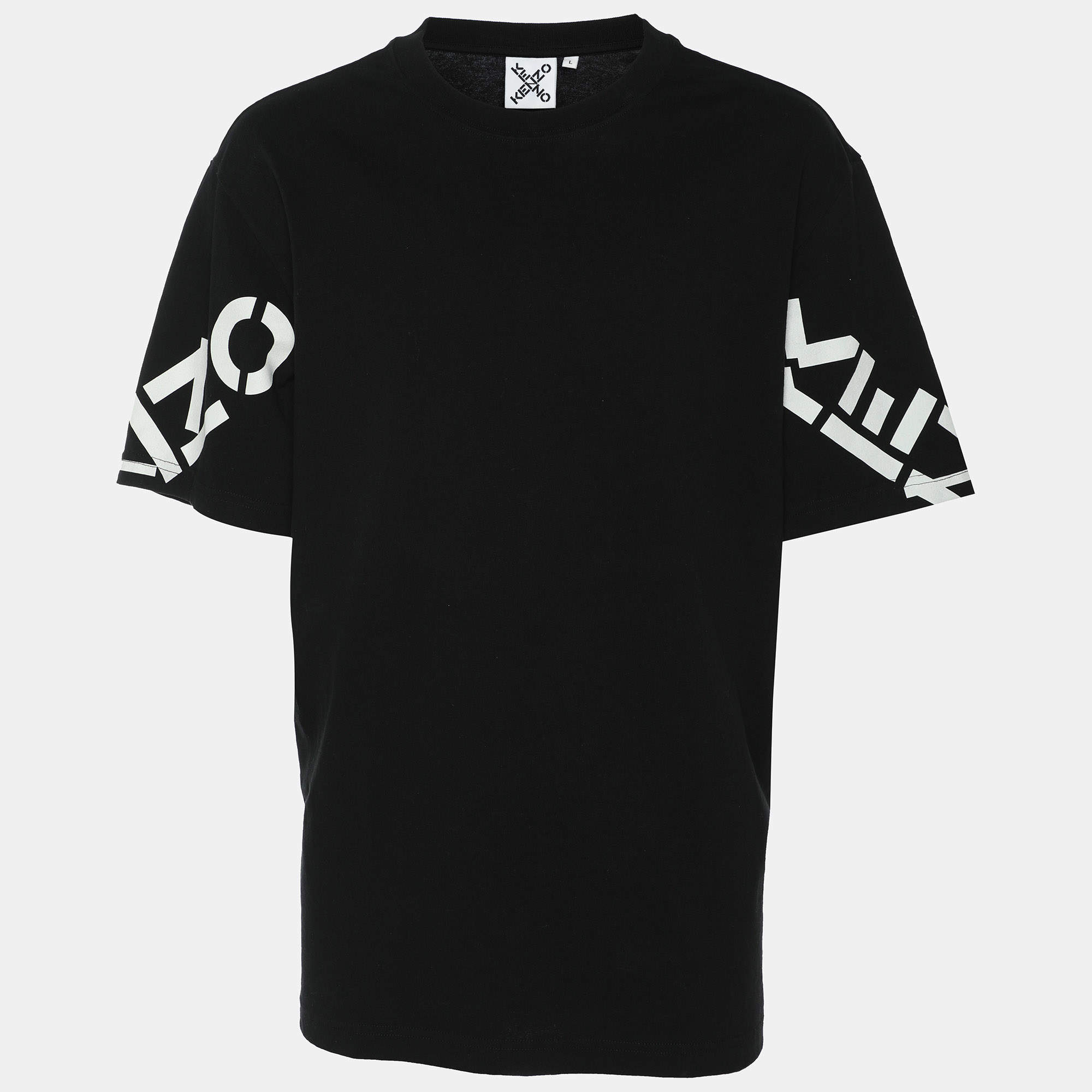 Kenzo Black Logo Print Cotton Knit Crew Neck T-Shirt L