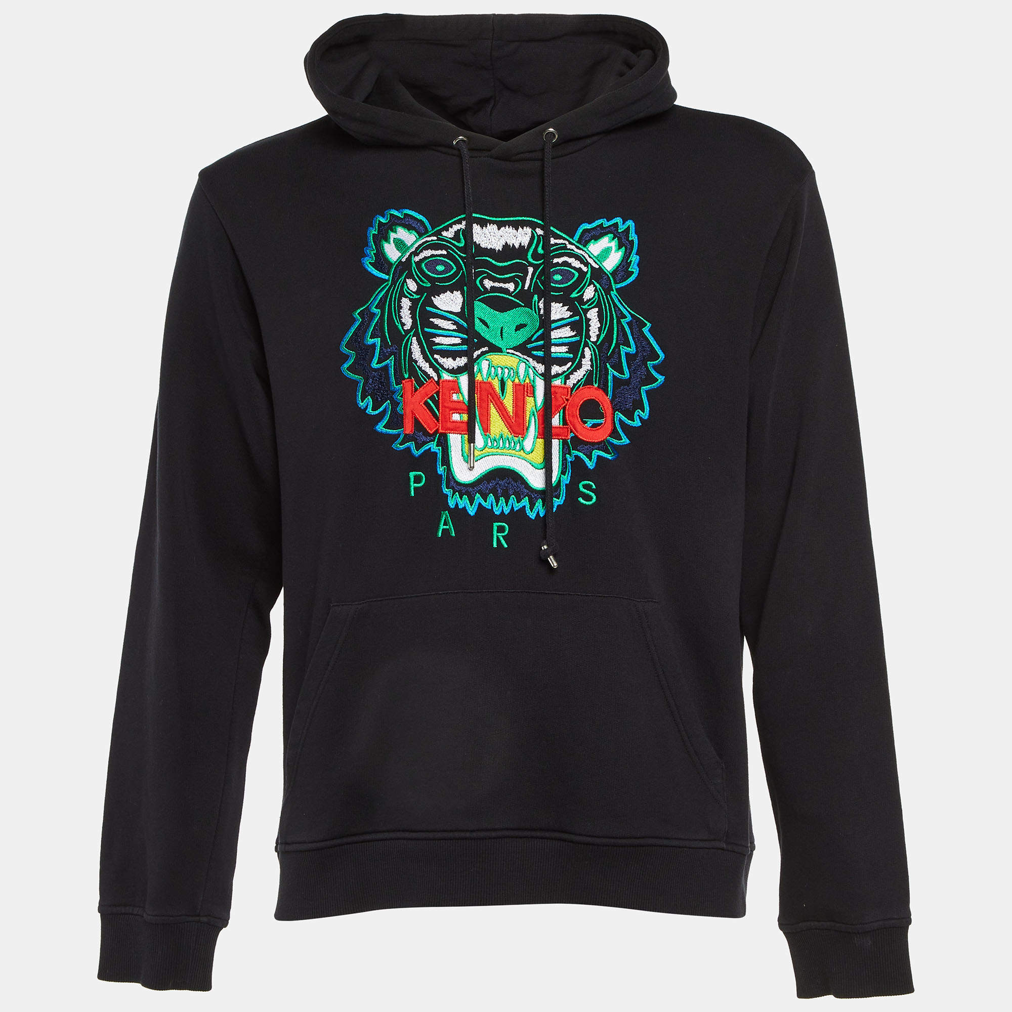 Pre Owned Kenzo Black Tiger Embroidered Cotton Hoodie M