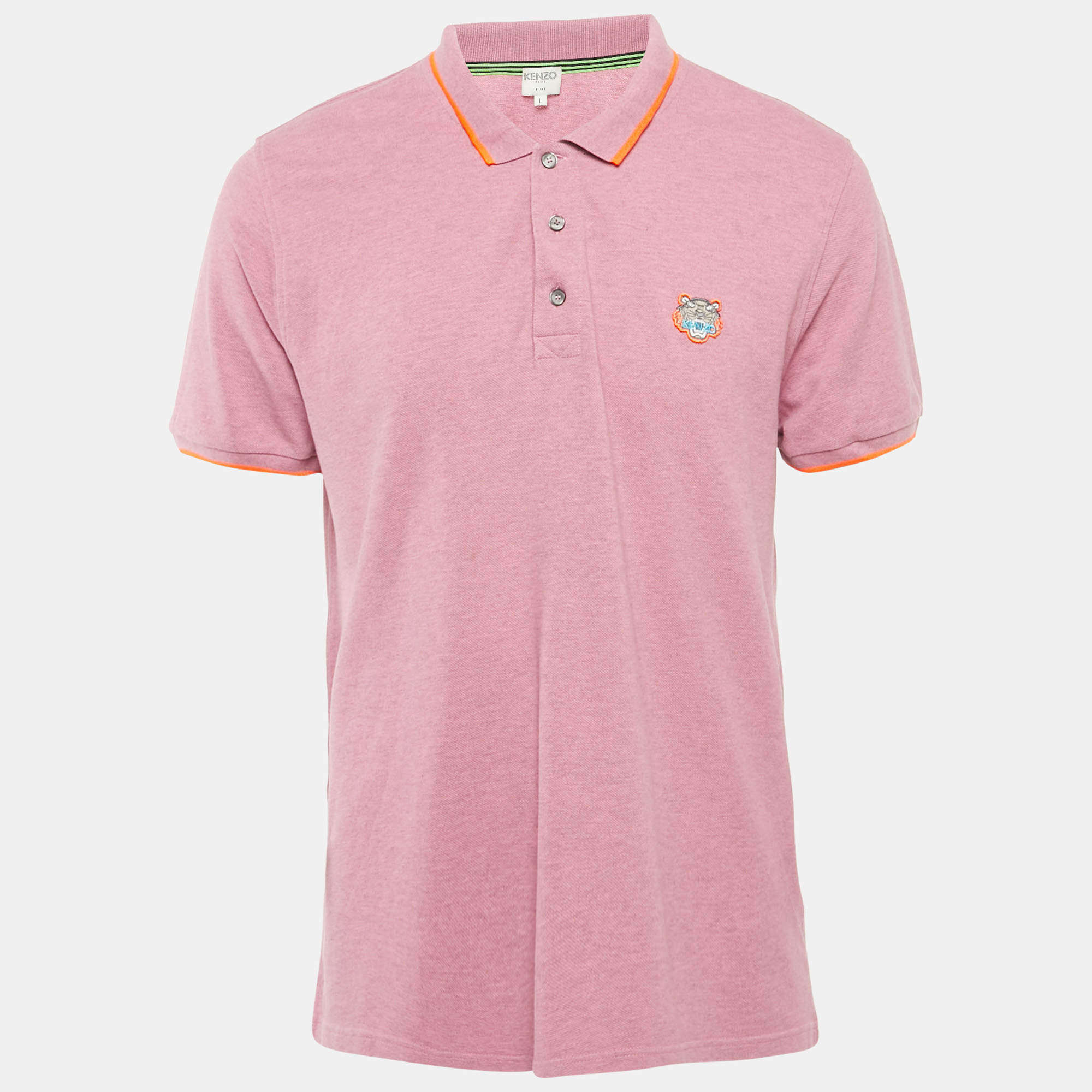Kenzo Pink Tiger Applique Pique K Fit Polo T-Shirt L