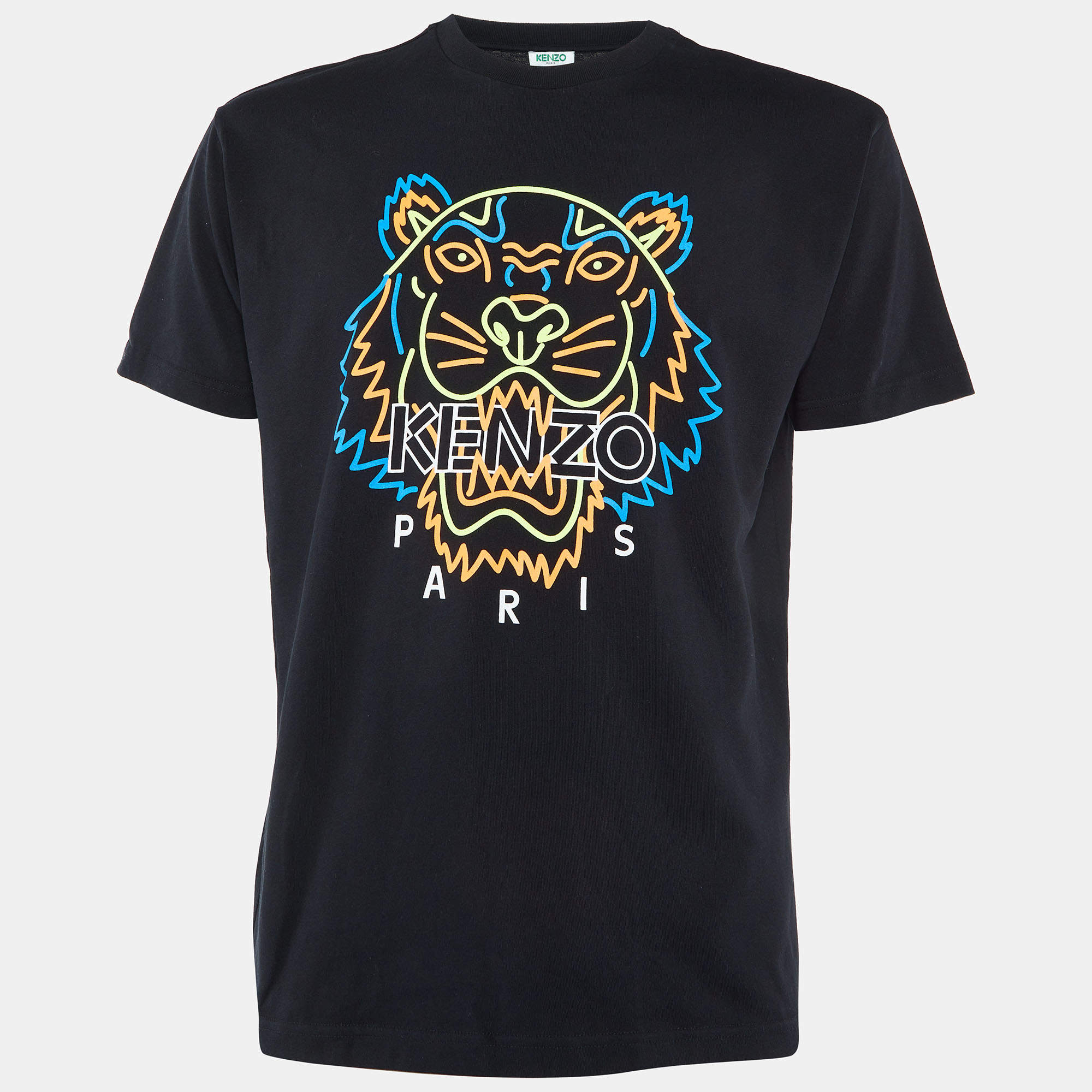 Pre Owned Kenzo Black Tiger Printed Cotton Knit T-Shirt S