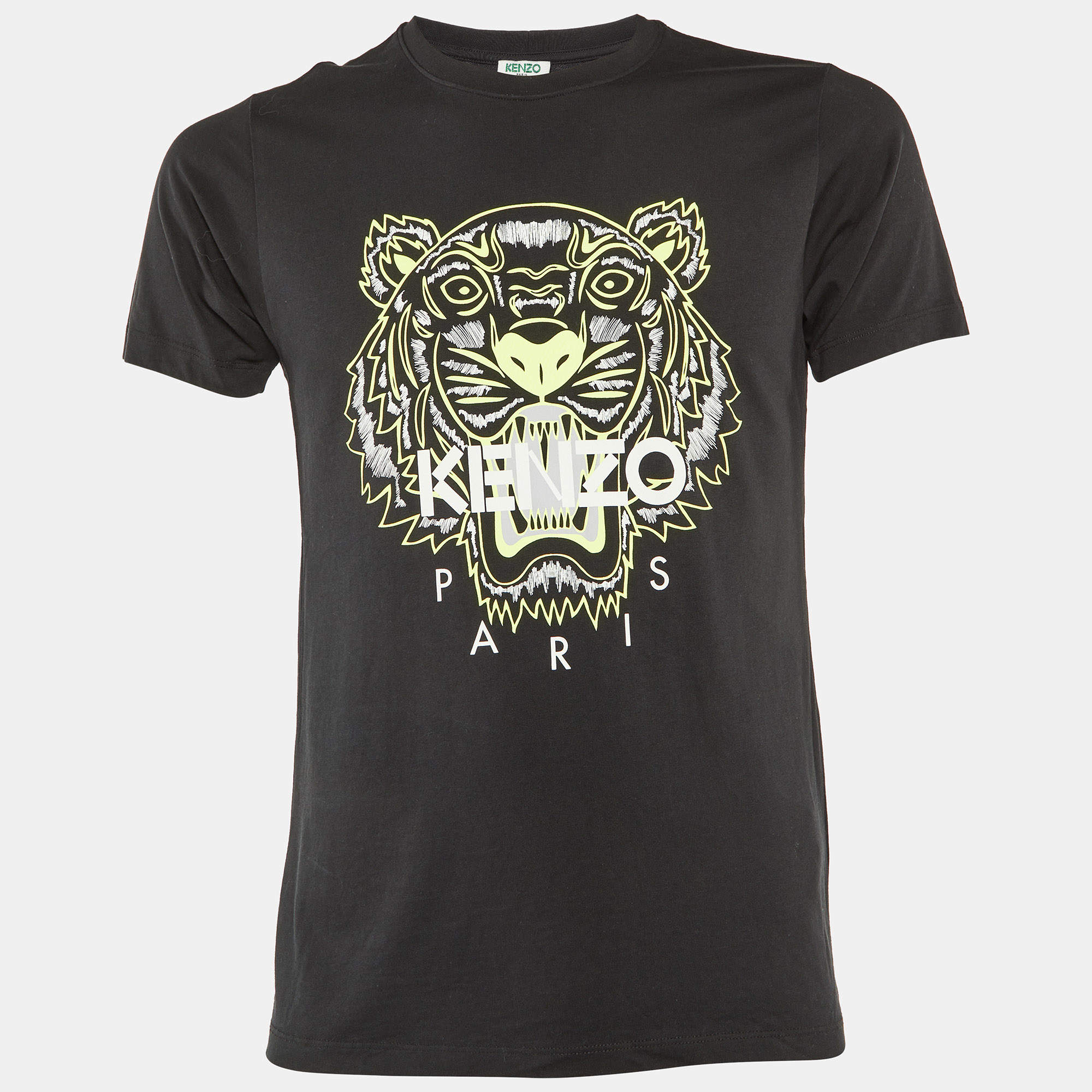 Pre Owned Kenzo Black Tiger Print Cotton Knit Crew Neck T-Shirt S