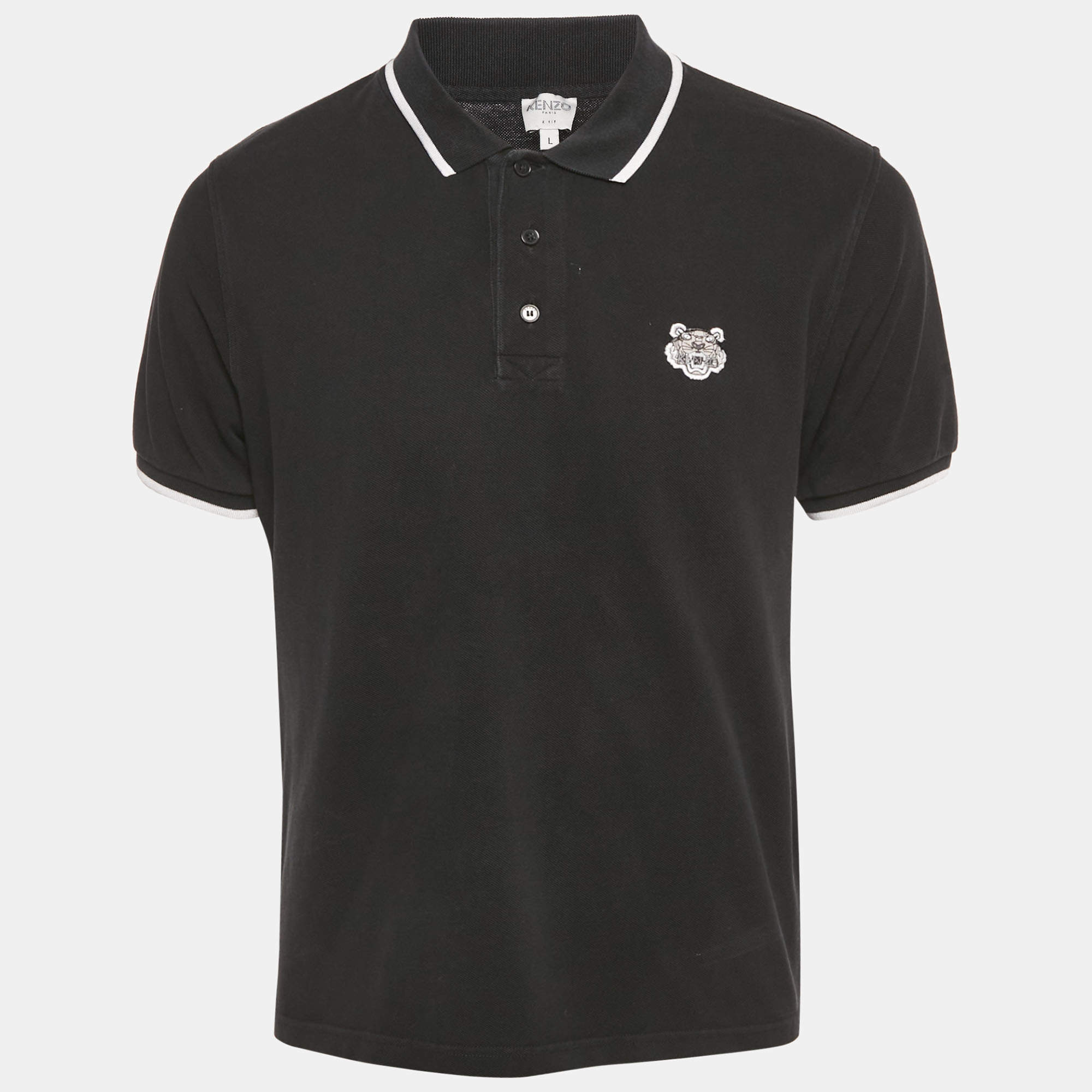 Pre Owned Kenzo Black Cotton Pique Polo T-Shirt L