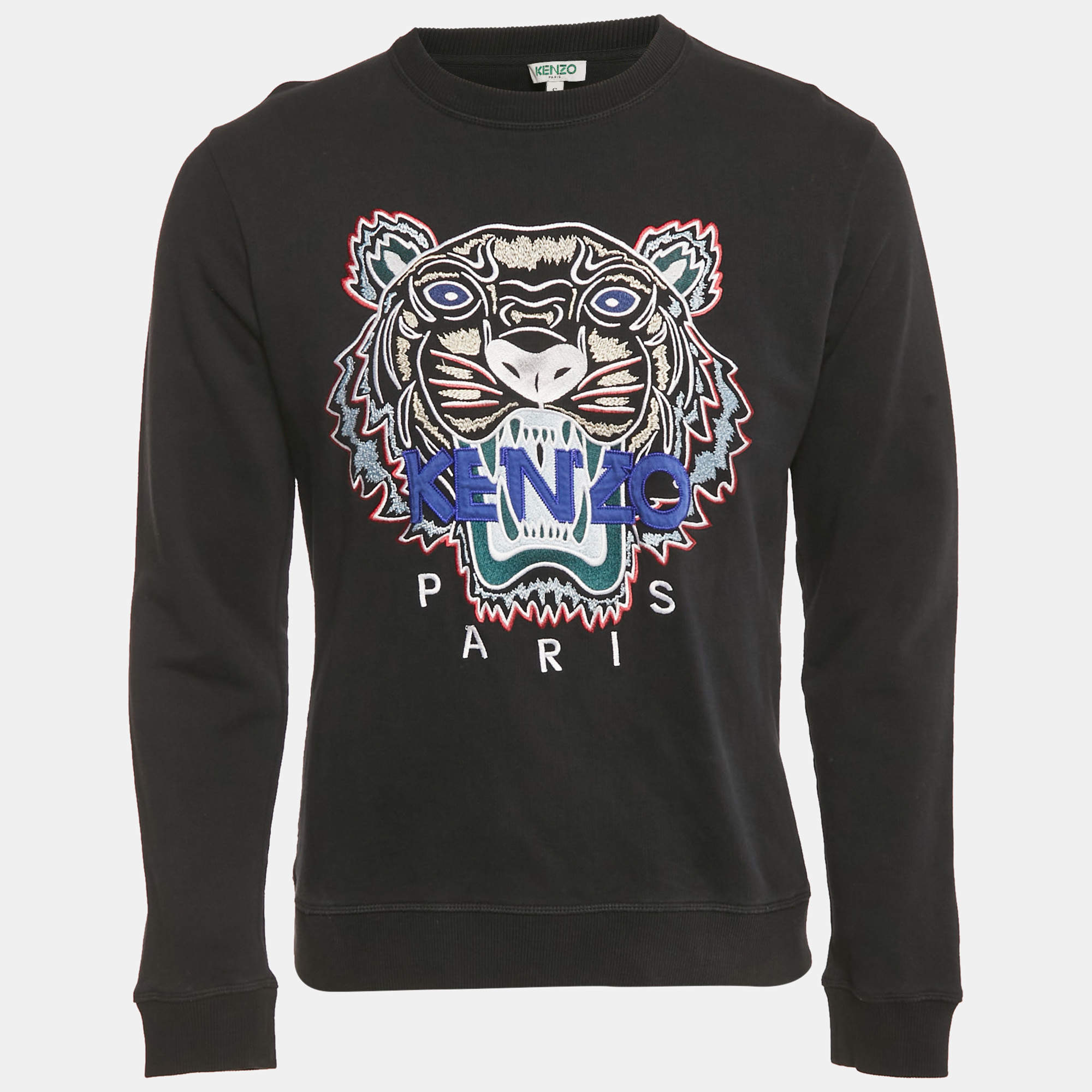 Pre Owned Kenzo Black Tiger Embroidered Cotton Sweatshirt S