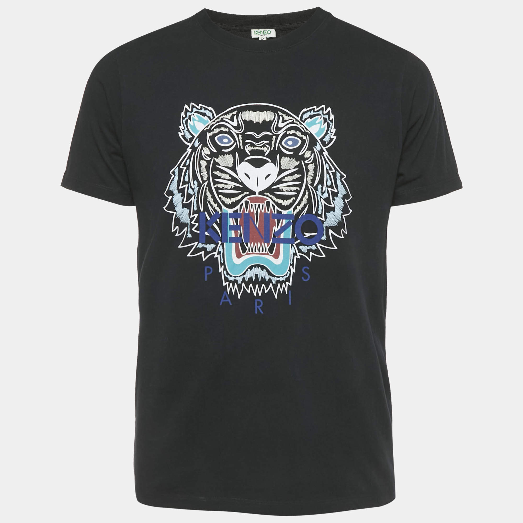 Pre Owned Kenzo Black Tiger Printed Jersey Crewneck T-Shirt M