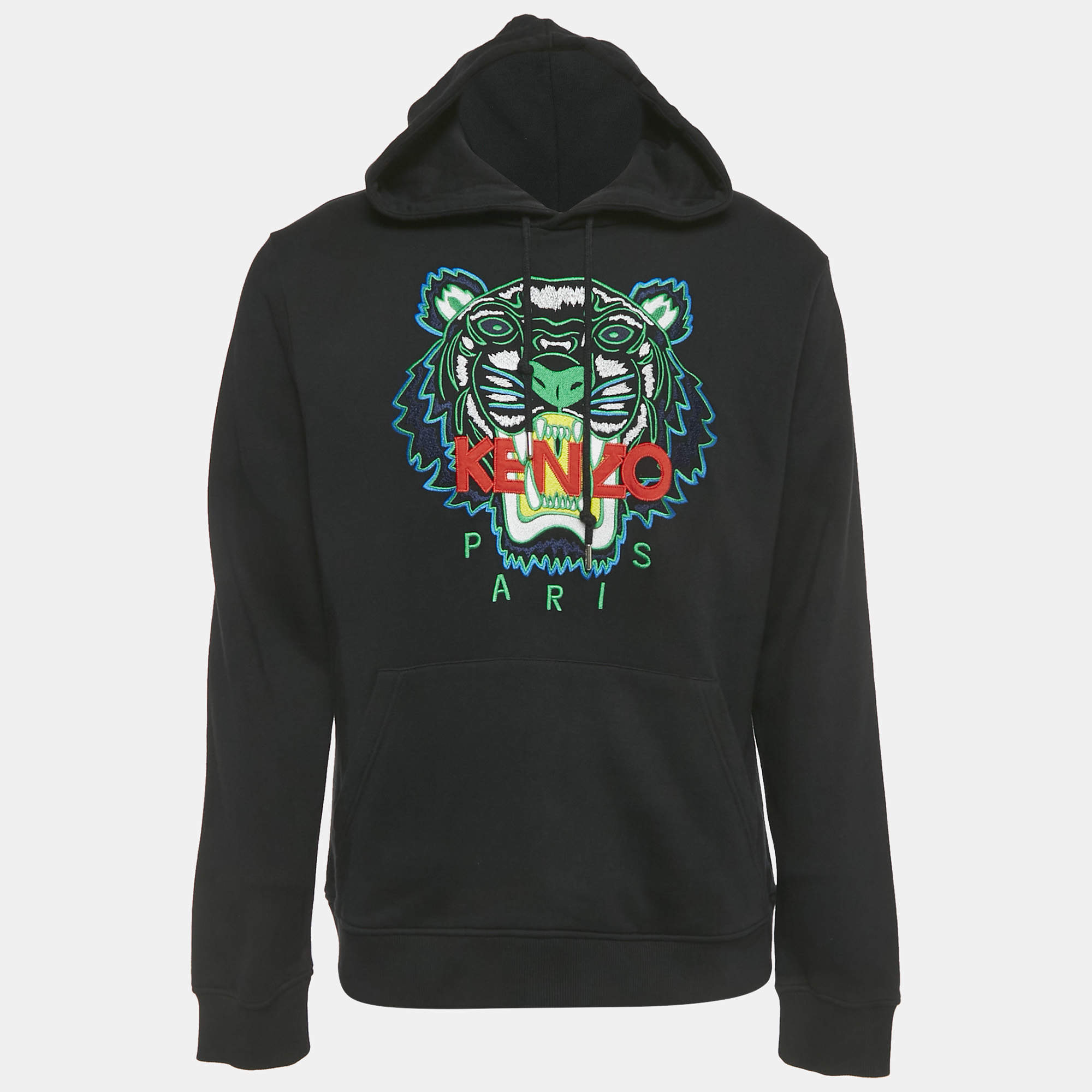 Pre Owned Kenzo Black Tiger Embroidered Cotton Hooded Sweatshirt M