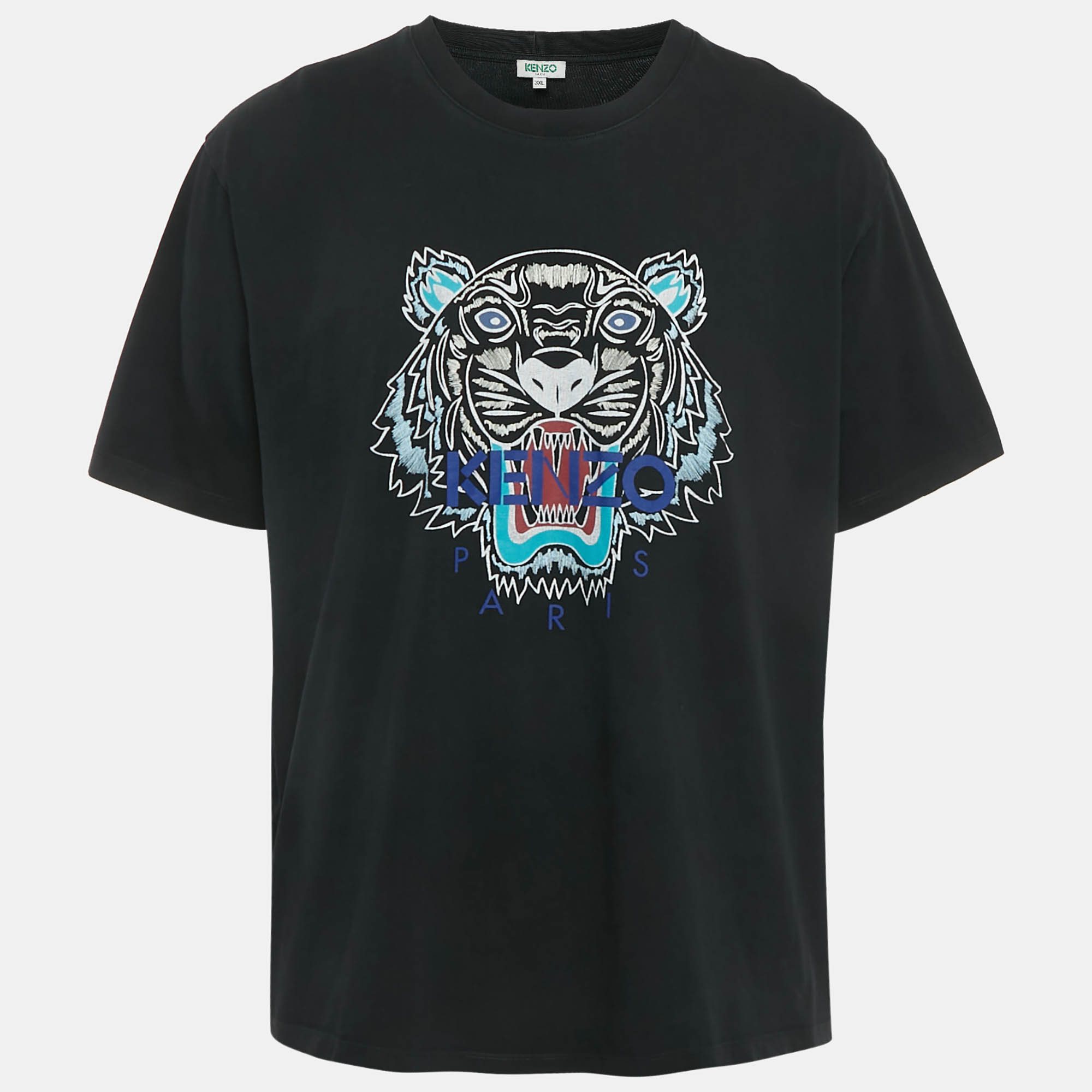 مملوكة مسبقًا Kenzo Black Tiger Printed Cotton Knit T-Shirt 3XL