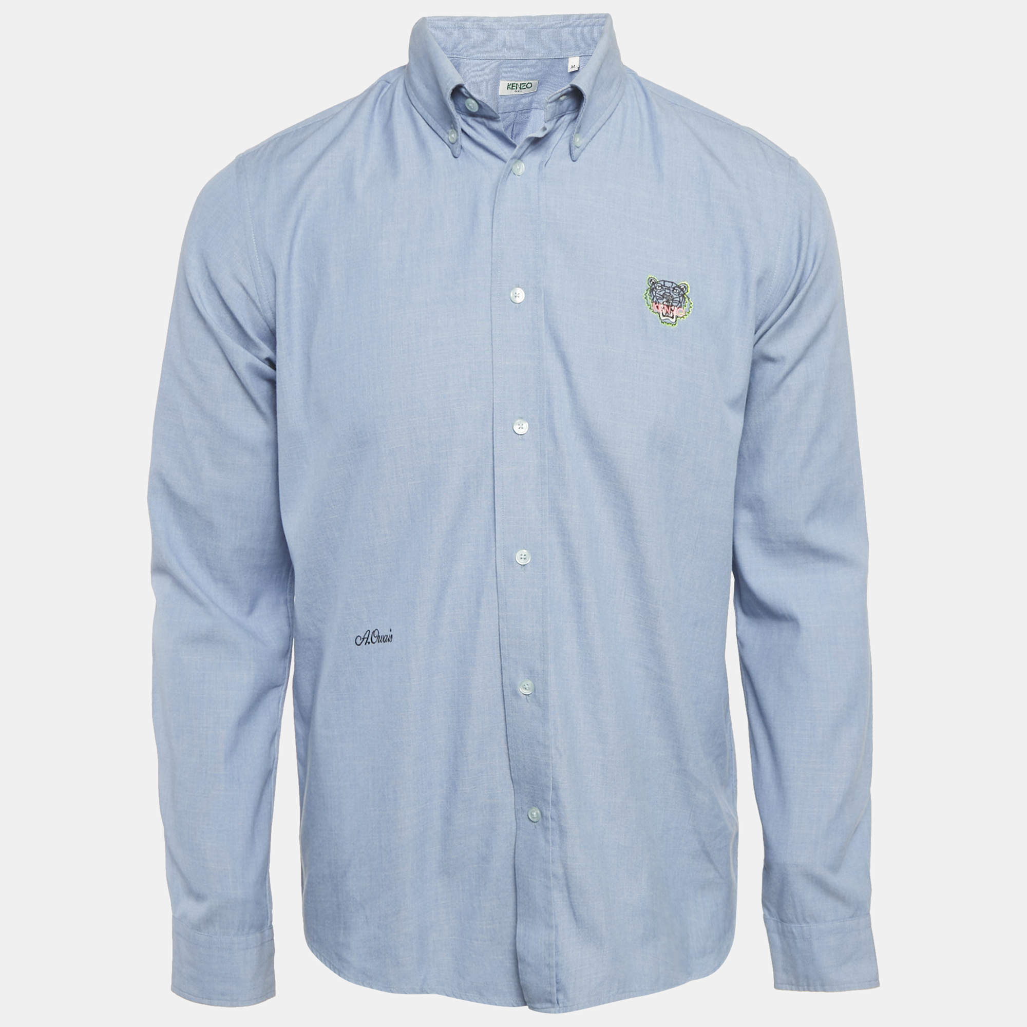 Pre Owned Kenzo Blue Tiger Embroidered Cotton Shirt M