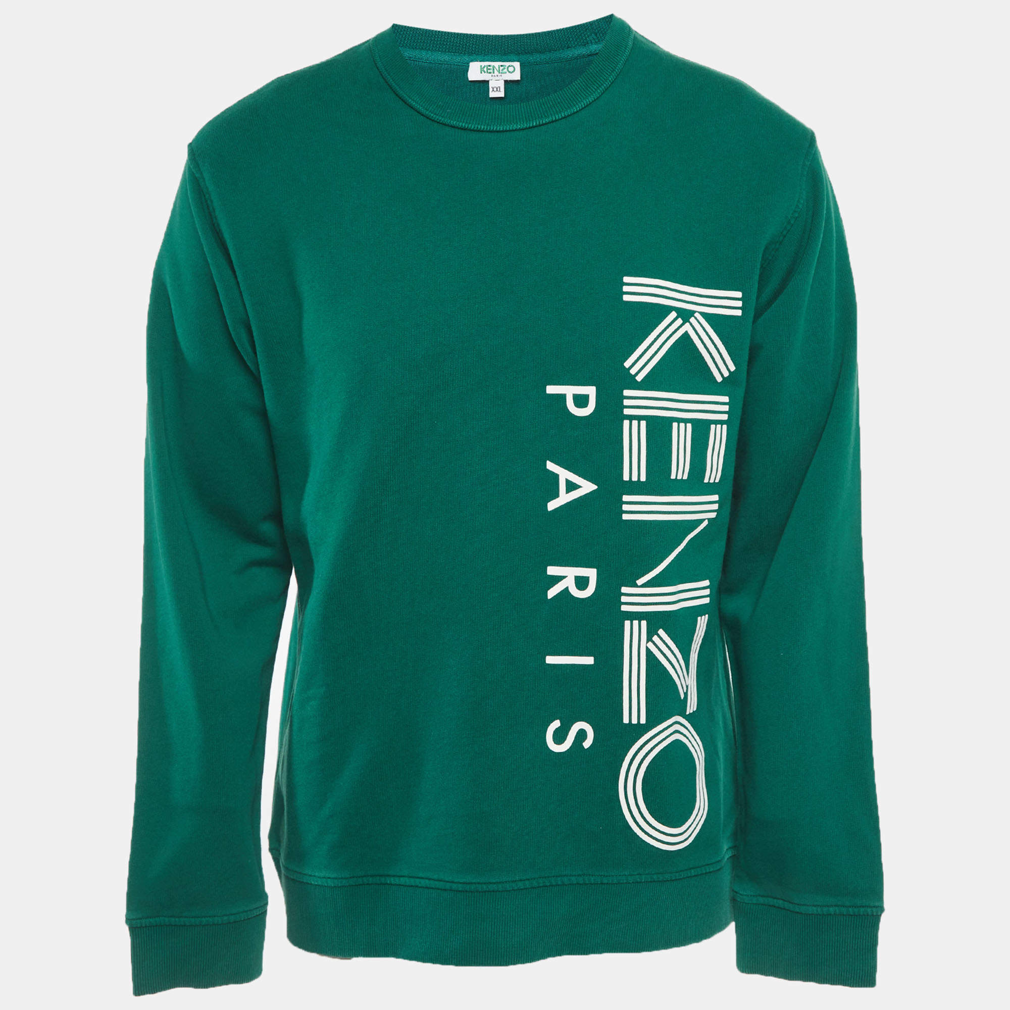 Pre Owned Kenzo Green Logo Print French Terry Sweatshirt XXL