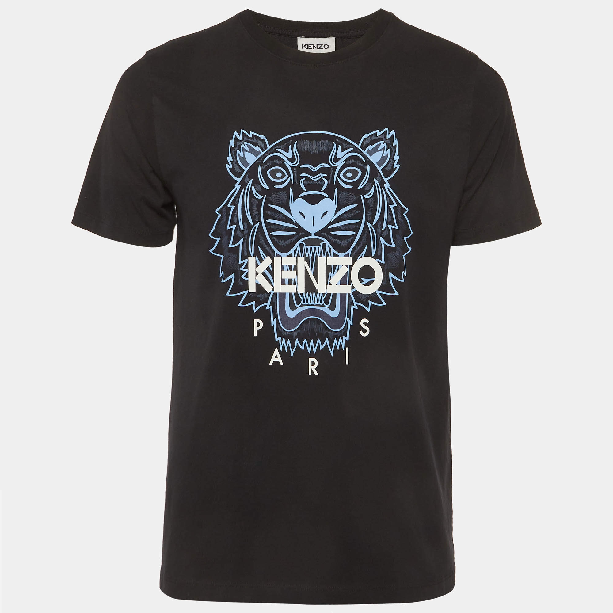 Pre Owned Kenzo Black Tiger Logo Print Jersey T-Shirt XL