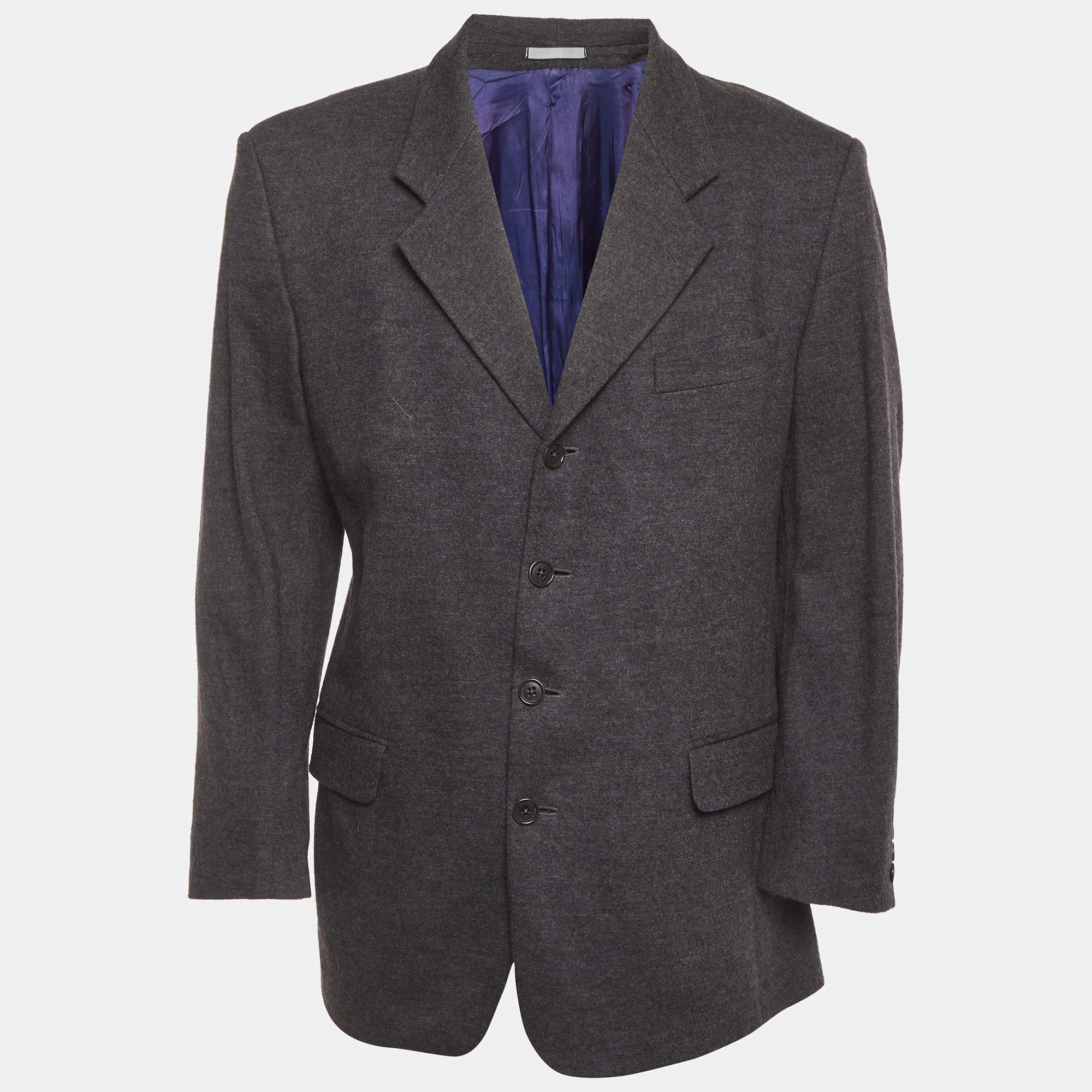 Pre Owned Kenzo Grey Wool Single Breasted Blazer XL