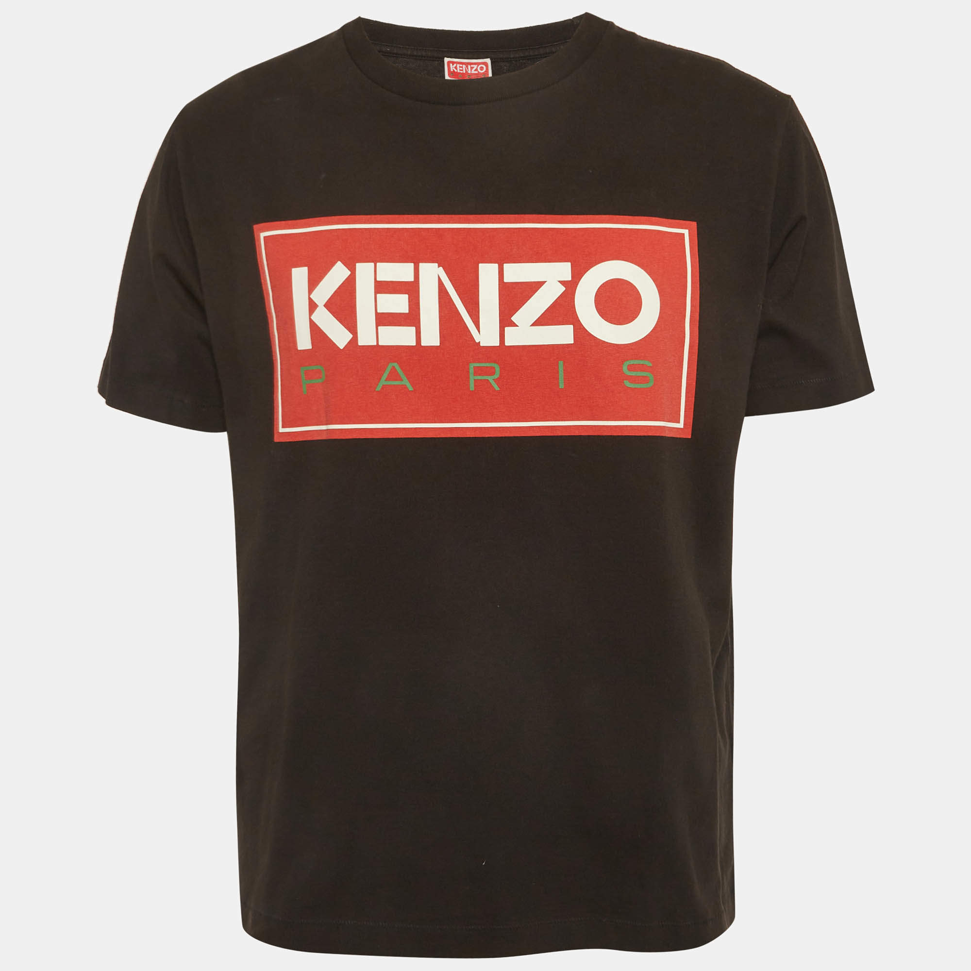 Pre Owned Kenzo Black Logo Print Cotton Knit Crewneck T-Shirts M