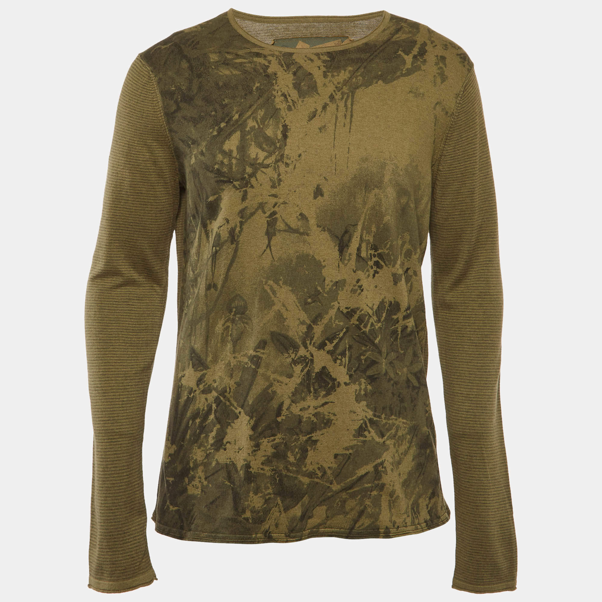 Pre Owned Kenzo Green camouflage Pattern Cotton Knit Crewneck T-Shirt M