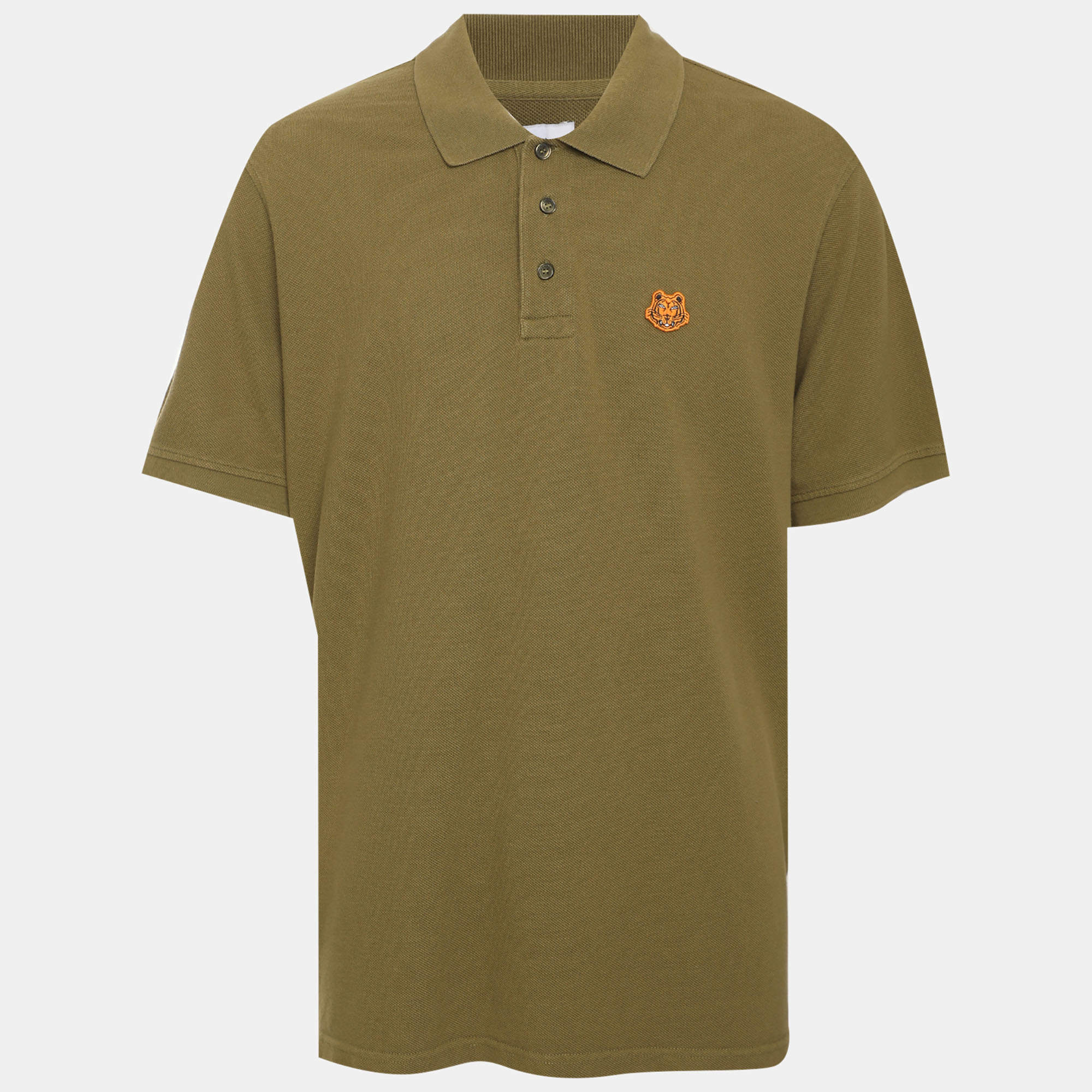 Pre Owned Kenzo Green Jersey Tiger Detail Polo T-Shirt XL