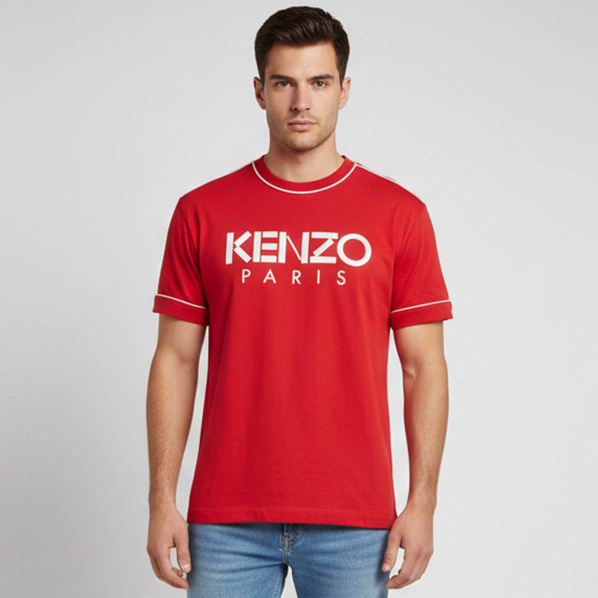 Pre Owned Kenzo Red Logo Graphic Jersey Crew Neck T-Shirt M