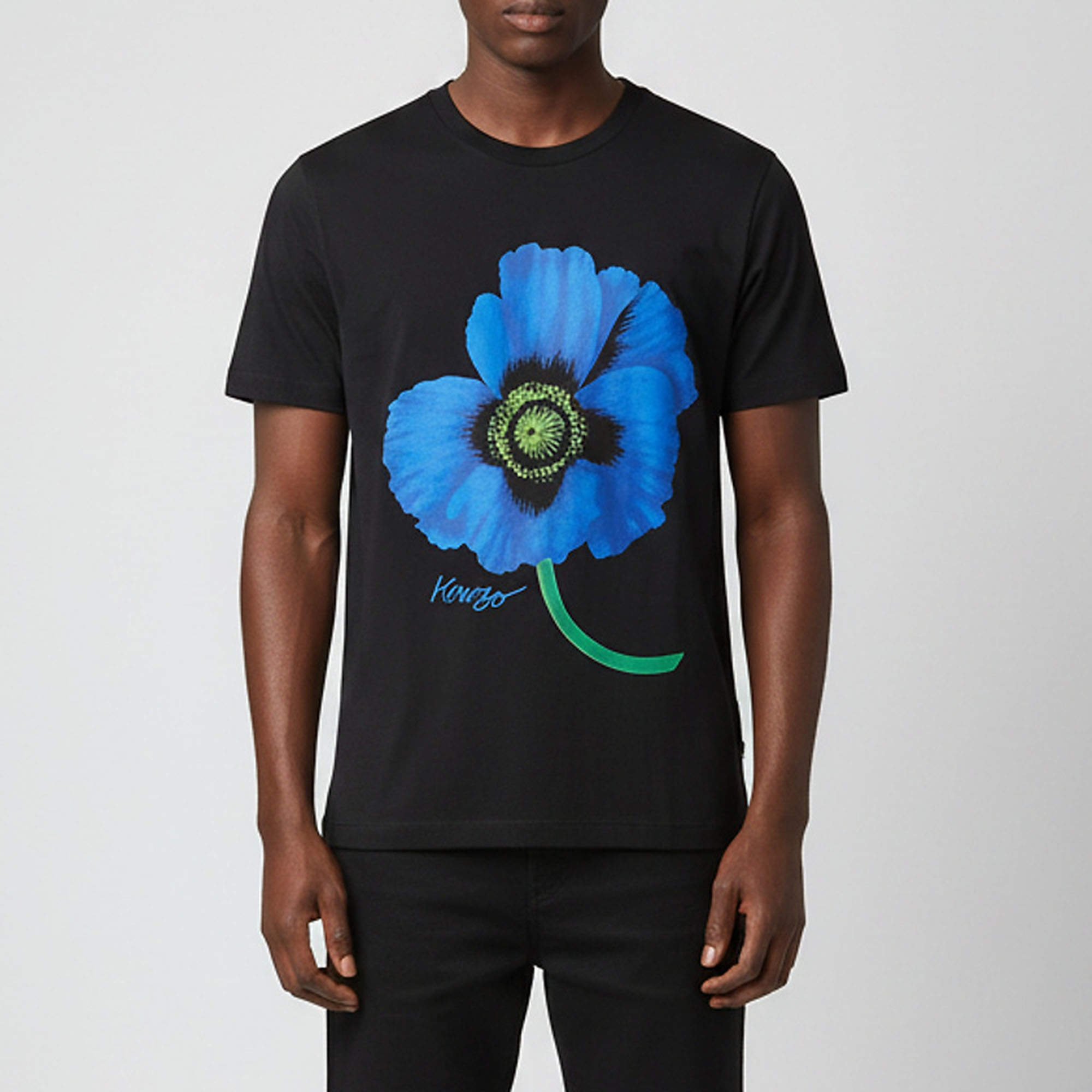 Pre Owned Kenzo Black Poppy Graphic Jersey Crew Neck T-Shirt M 