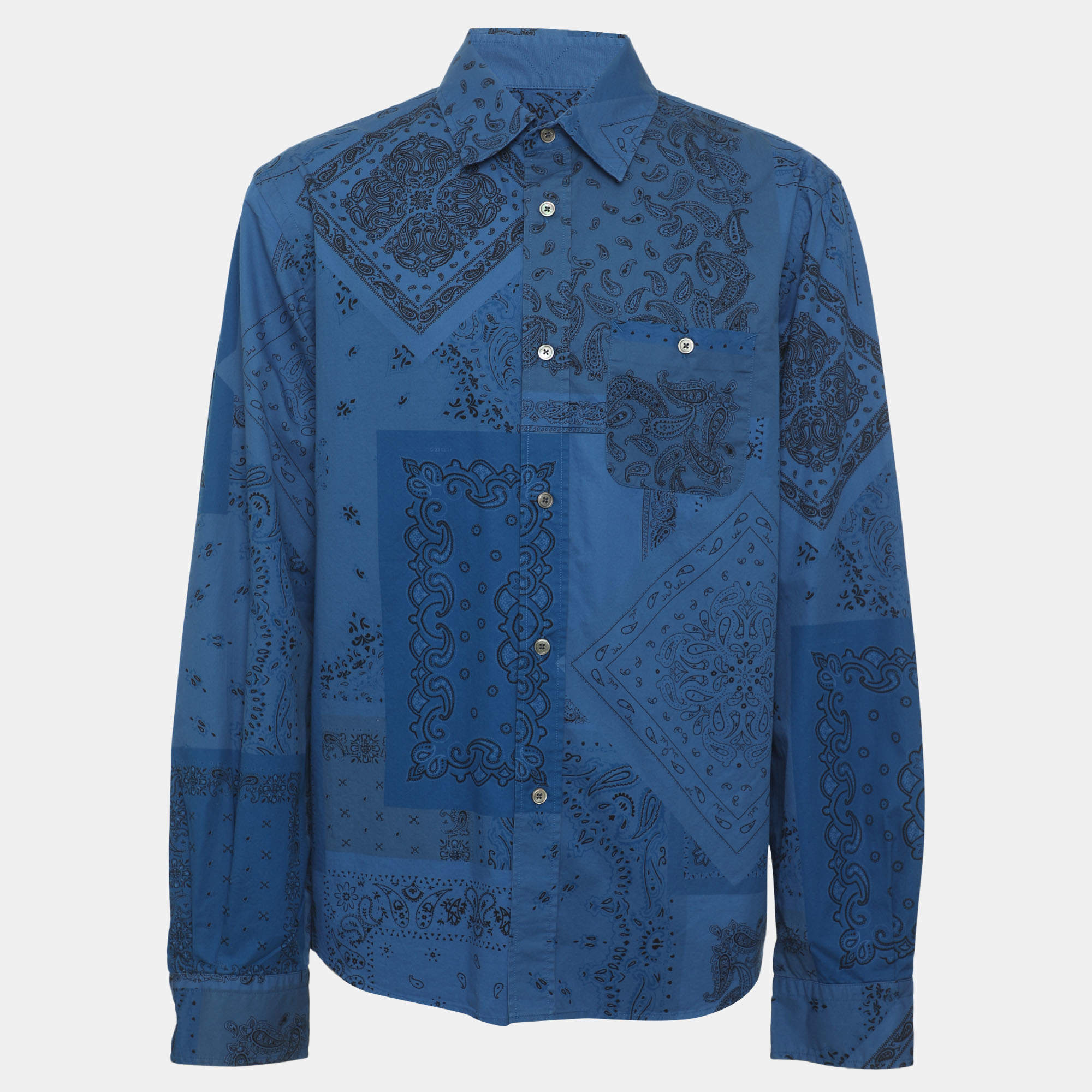 Pre Owned Kenzo Blue Paisley Printed Cotton Long Sleeve Shirt L