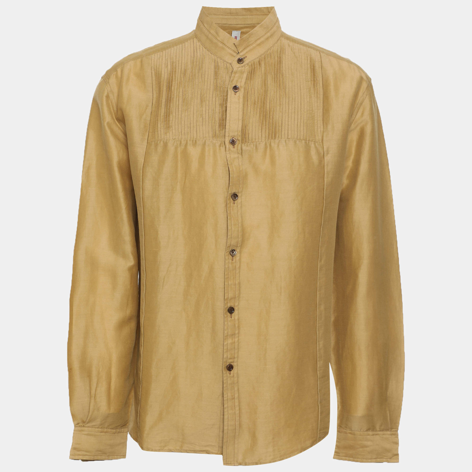 Pre Owned Kenzo Beige Linen Blend Pleated Long Sleeve Shirt XL