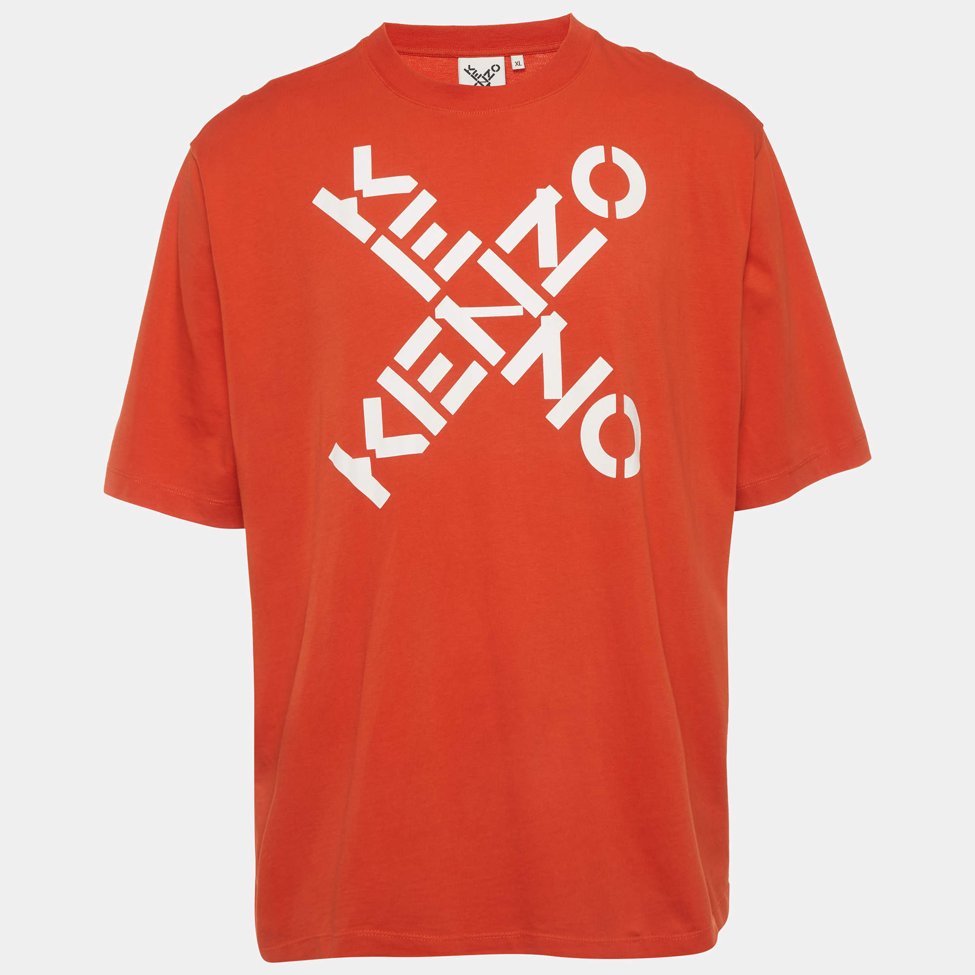 Pre Owned Kenzo Orange Printed Jersey Short Sleeve T-Shirt XL