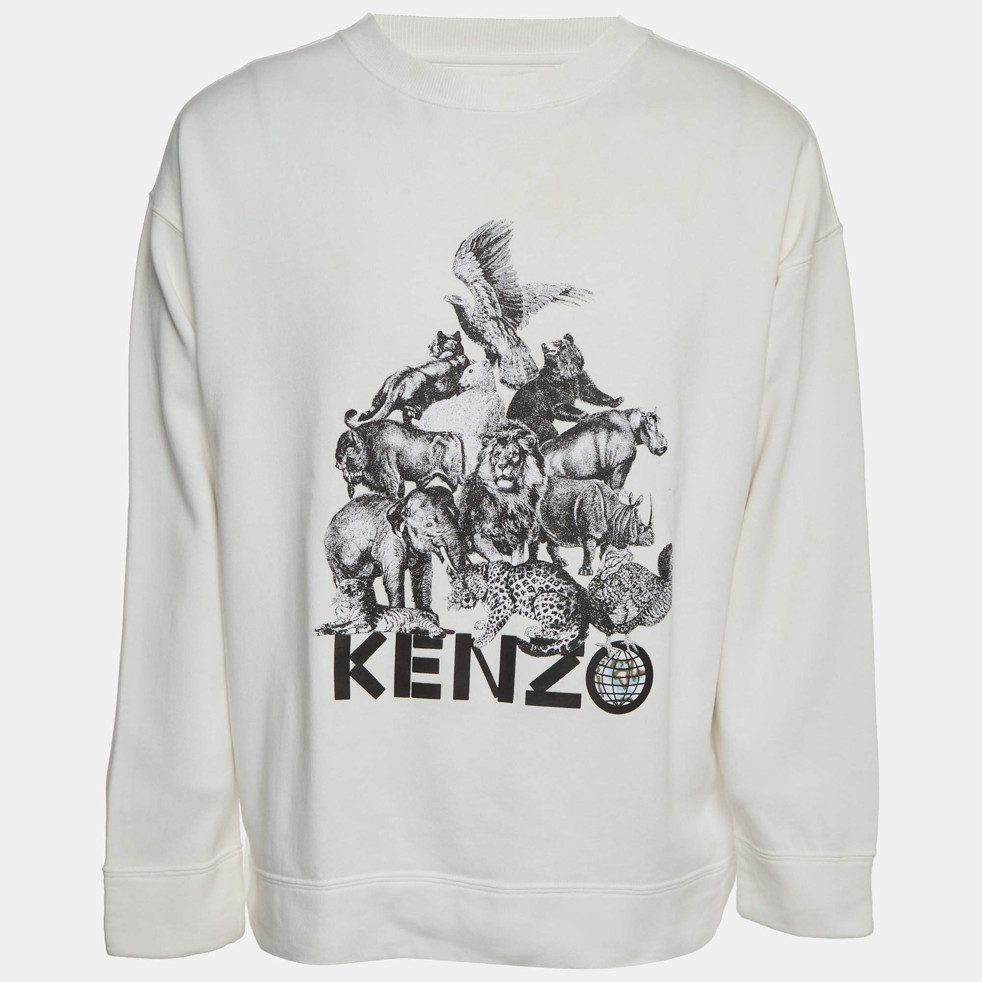 Pre Owned Kenzo White Memento N°1 Jungle Print Jersey Crewneck Sweatshirt L