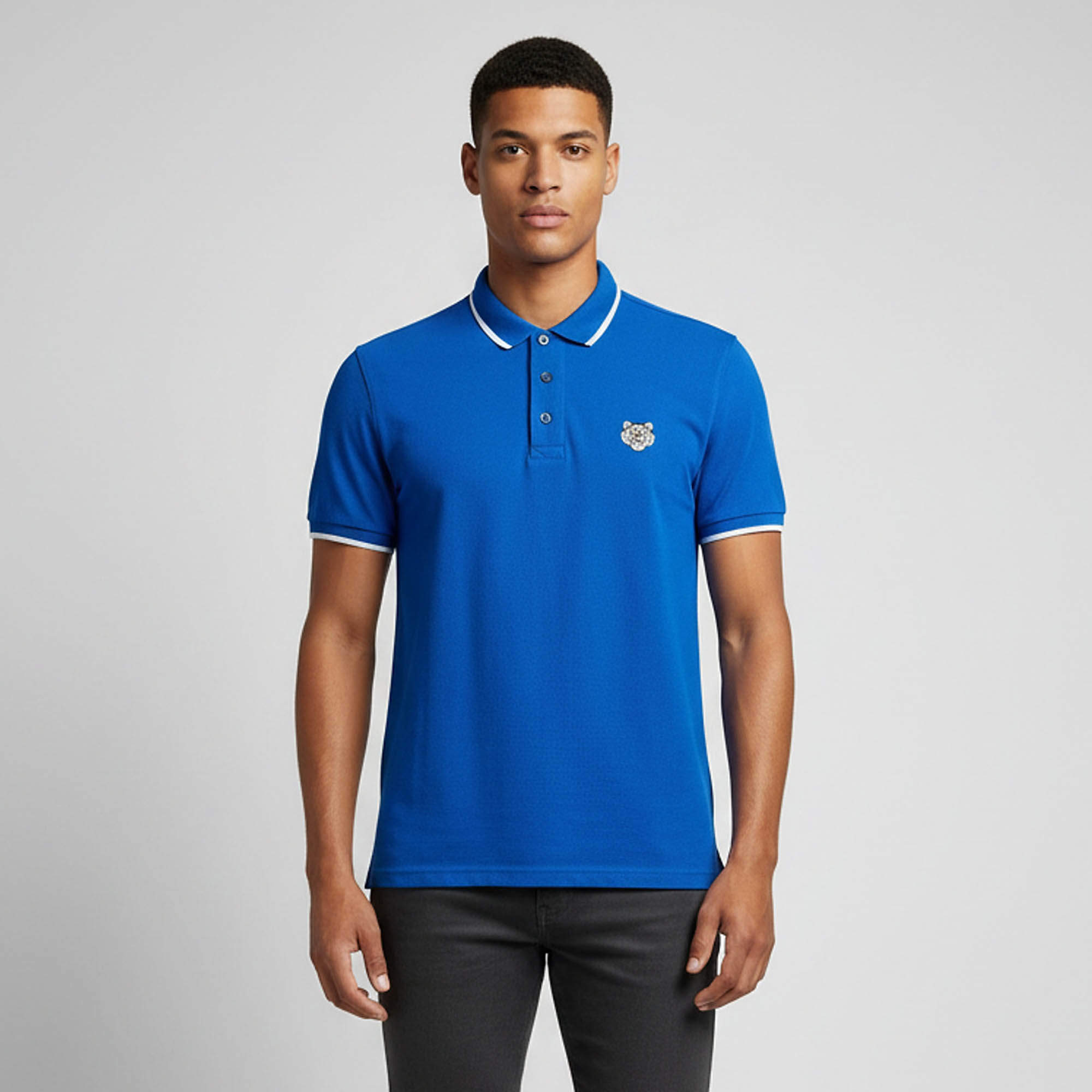 Pre Owned Kenzo Blue Tiger Applique Cotton Pique K Fit Polo T-Shirt M