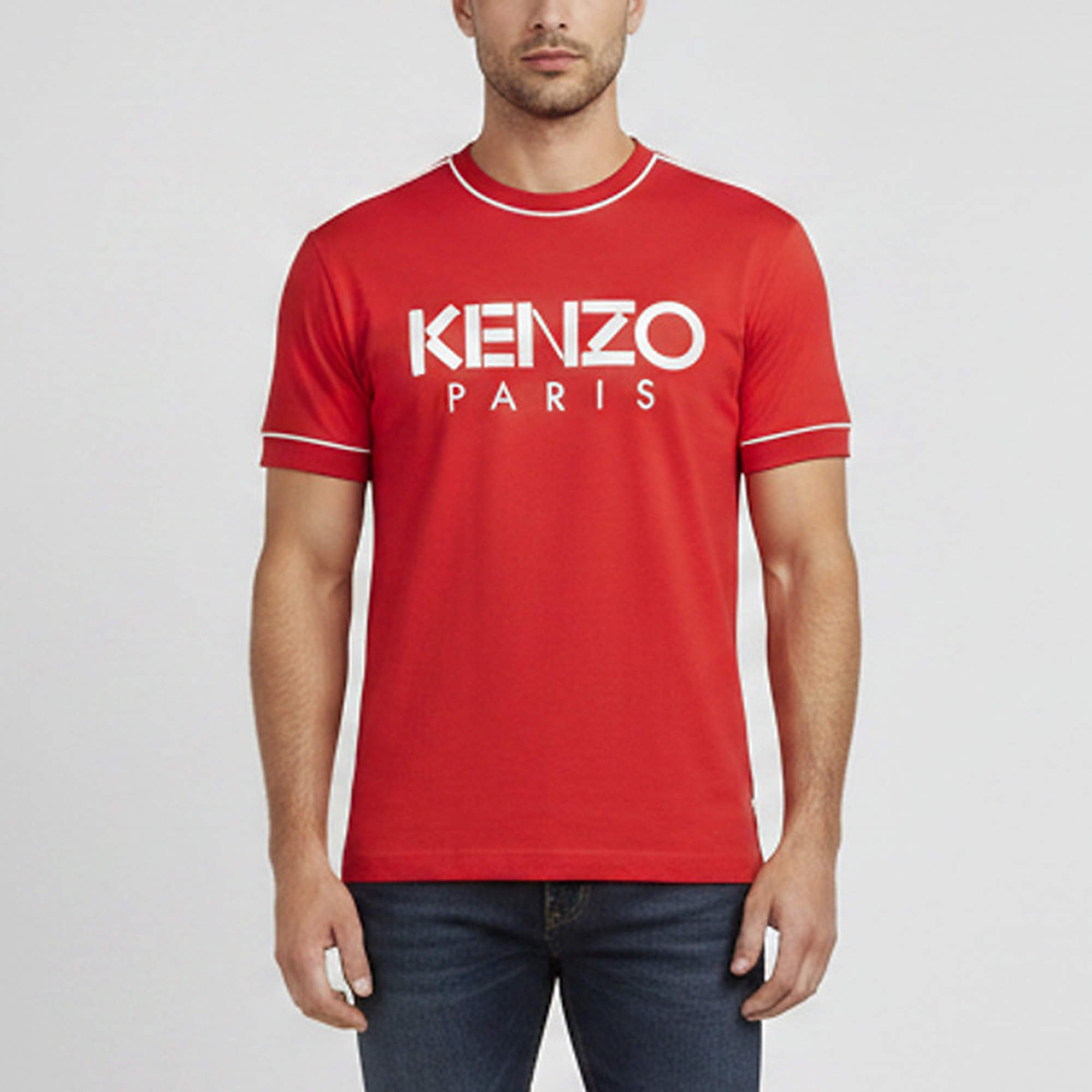 Pre Owned Kenzo Red Logo Graphic Jersey Crew Neck T-Shirt XS