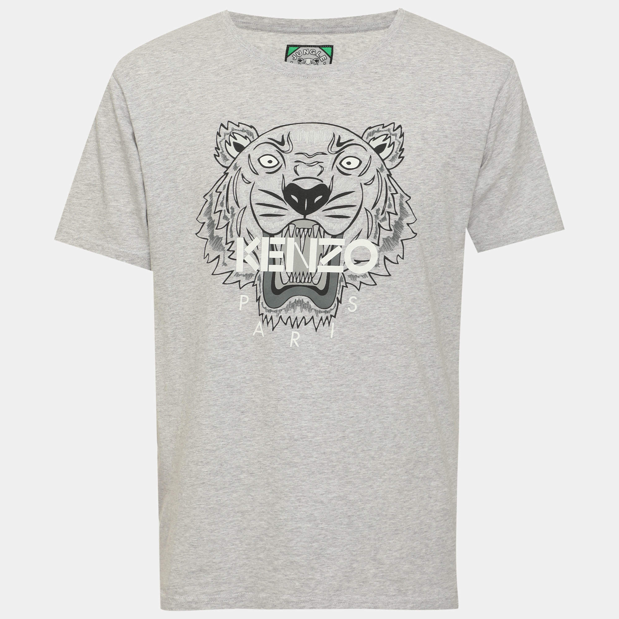 مملوكة مسبقًا Kenzo Grey Jersey Tiger Print T-Shirt M