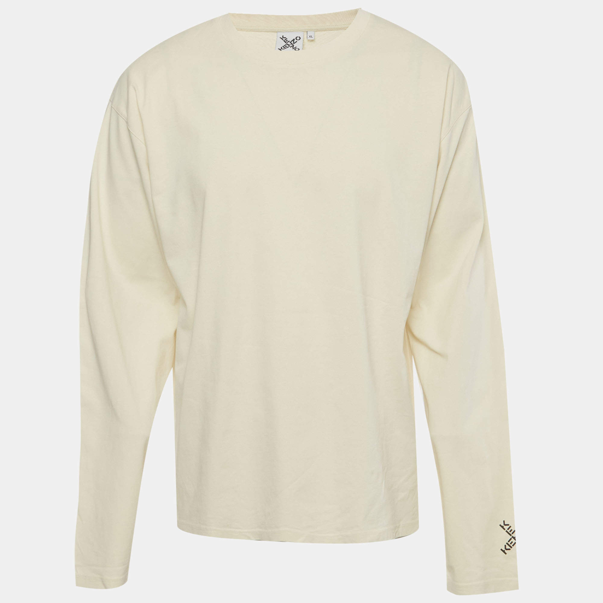 Pre Owned Kenzo Cream Logo Graphic Jersey Long Sleeve T-Shirt XL