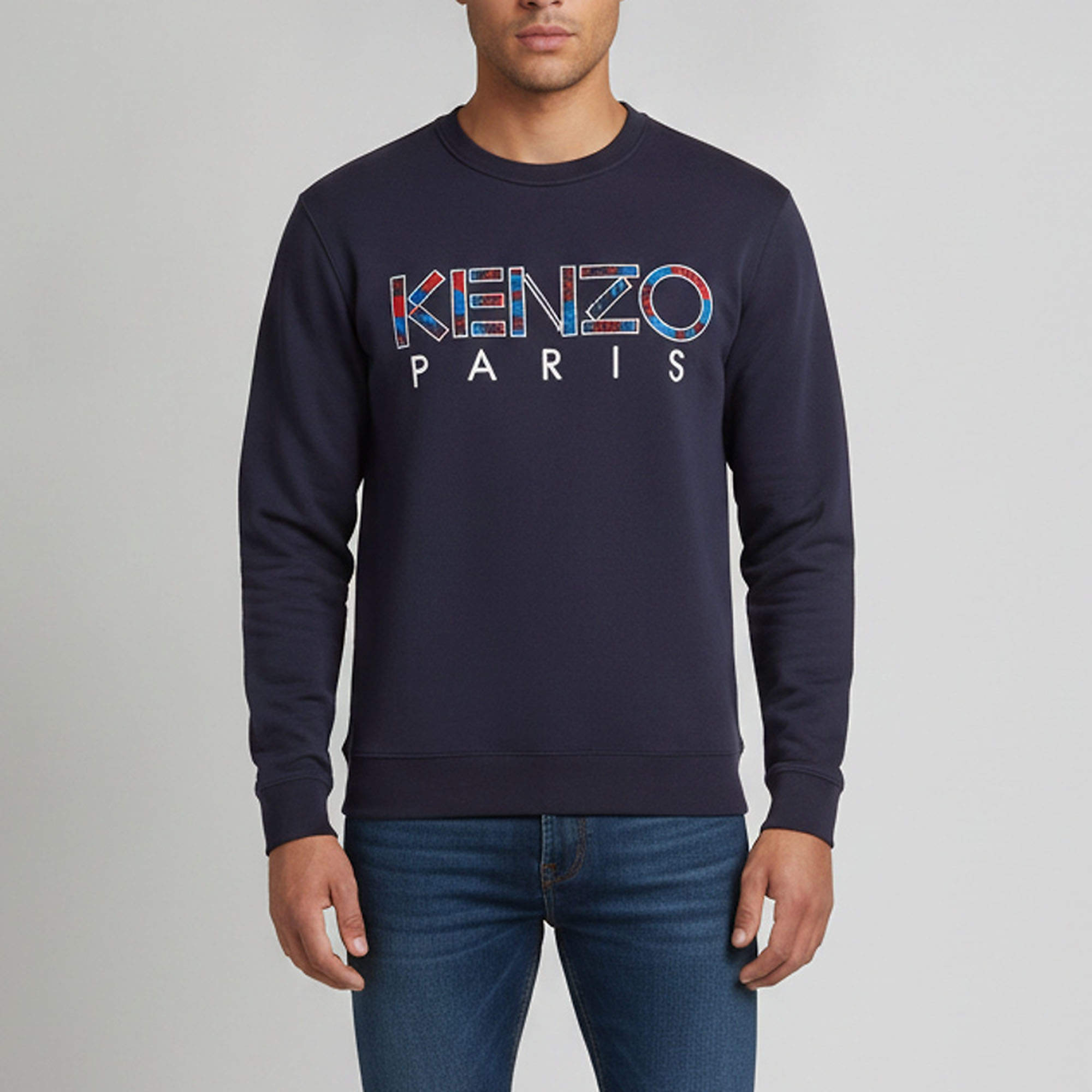 Pre Owned Kenzo Navy Blue Logo Embroidered Jersey Crewneck Sweatshirt S