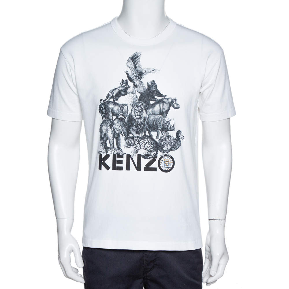 مملوكة مسبقًا Kenzo La Memento Collection White Cotton Animal Print T-Shirt S