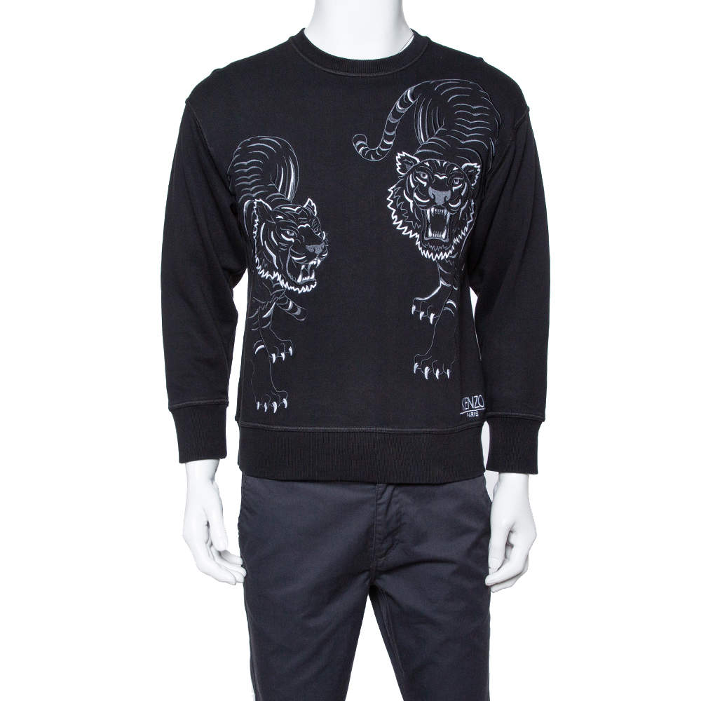 مملوكة مسبقًا سويتشيرت كنزو رقبة مستديرة تطريز نمر تريكو أسود M